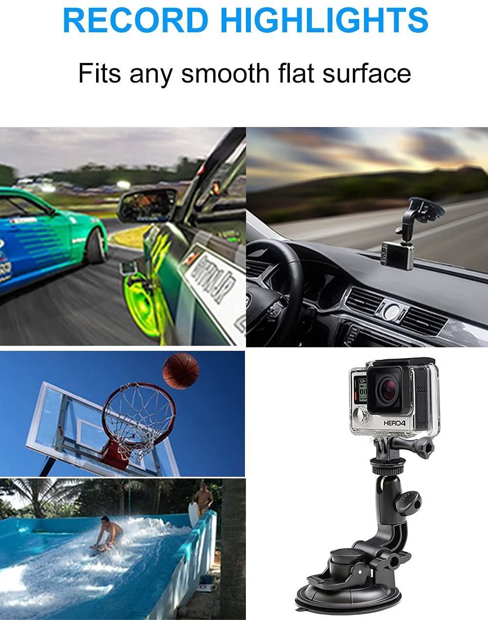 Exshow Car Camera Mount Holder For Gopro, Suction Cup Car Windshield Dashboard Dash Mount, Heavy Duty Action Camera Stand For Go