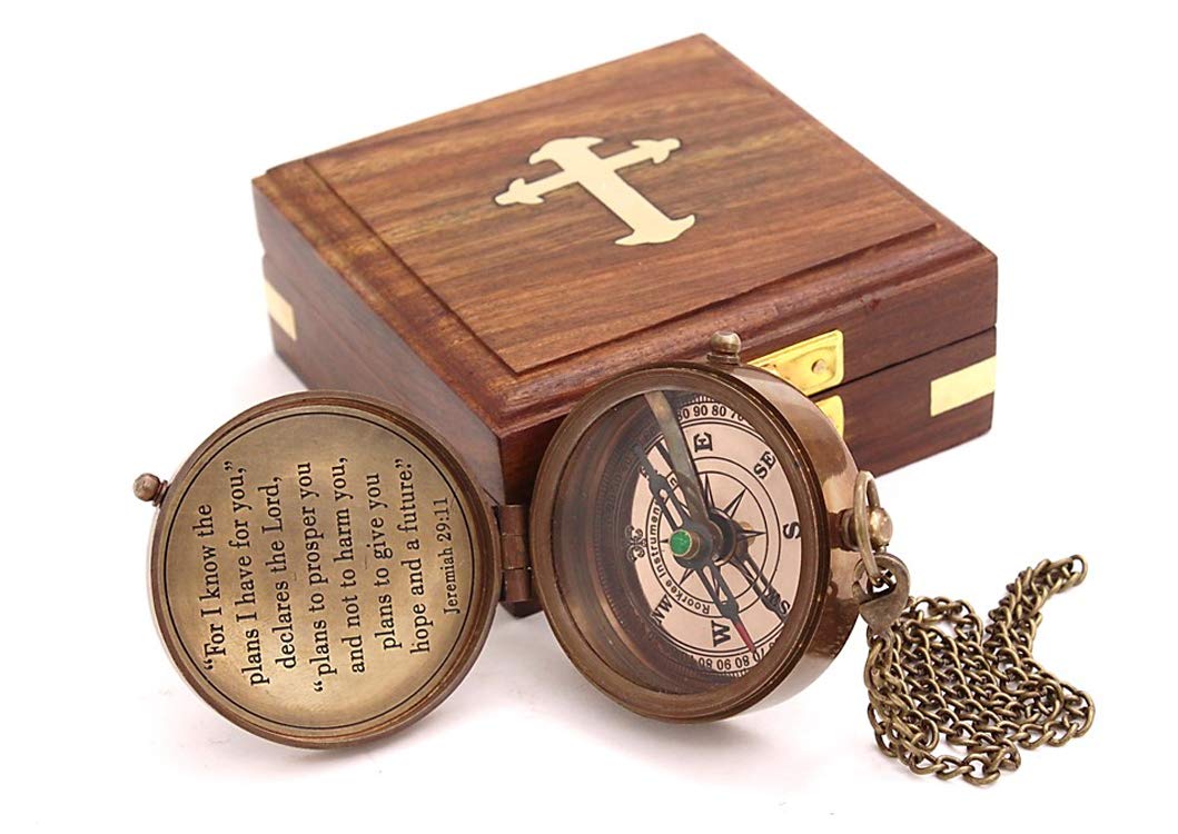 For I Know The Plans I Have For You, Jeremiah 29:11, Solid Brass Directional Engraved Compass, Baptism Gifts For Boys Girls, Fir