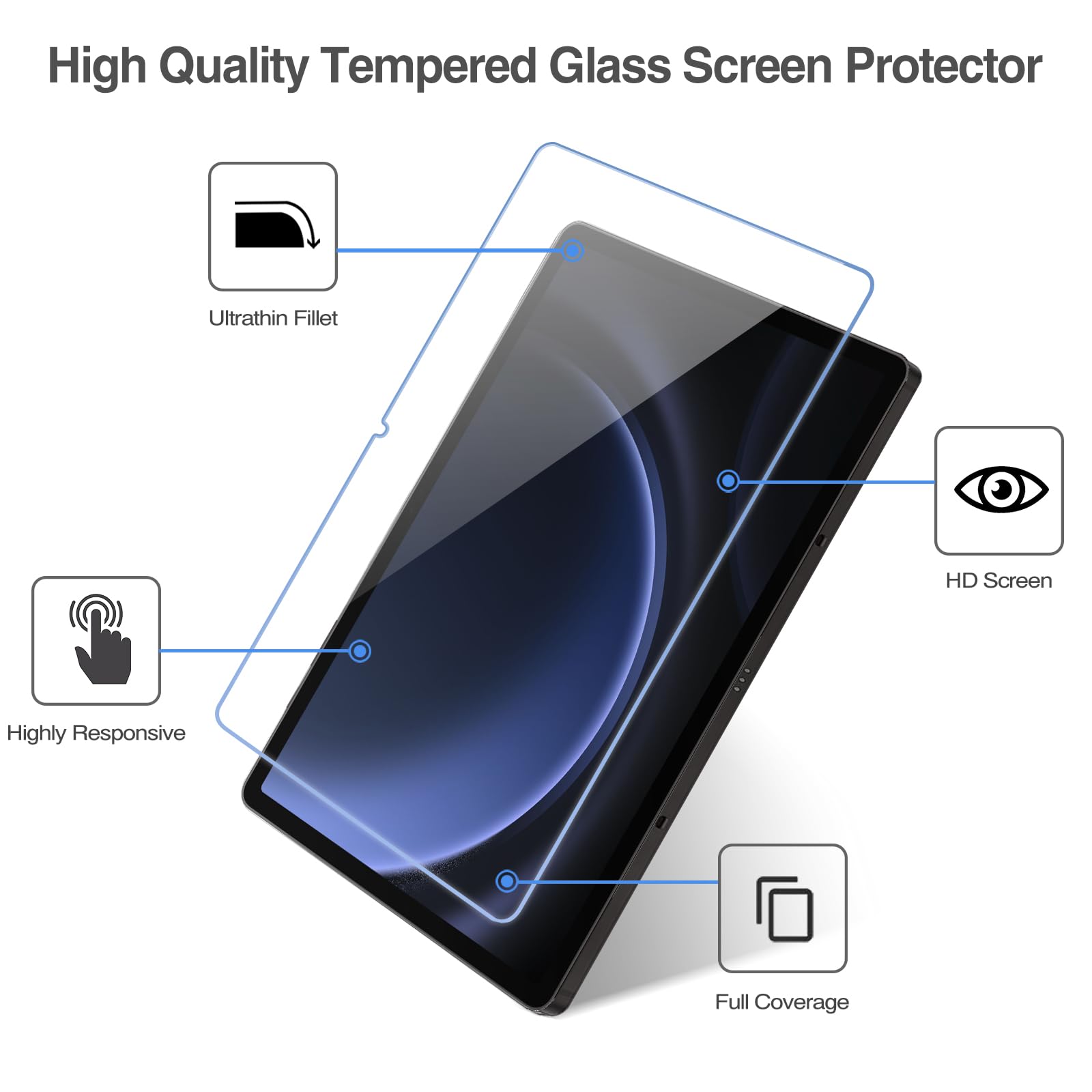 Procase 1 Pack Screen Protector For Galaxy Tab S9 Fe 10.9''/ S9 2023/ Tab S8 2022/ Tab S7 2020 11'', 9H Hardness Tempered Glass