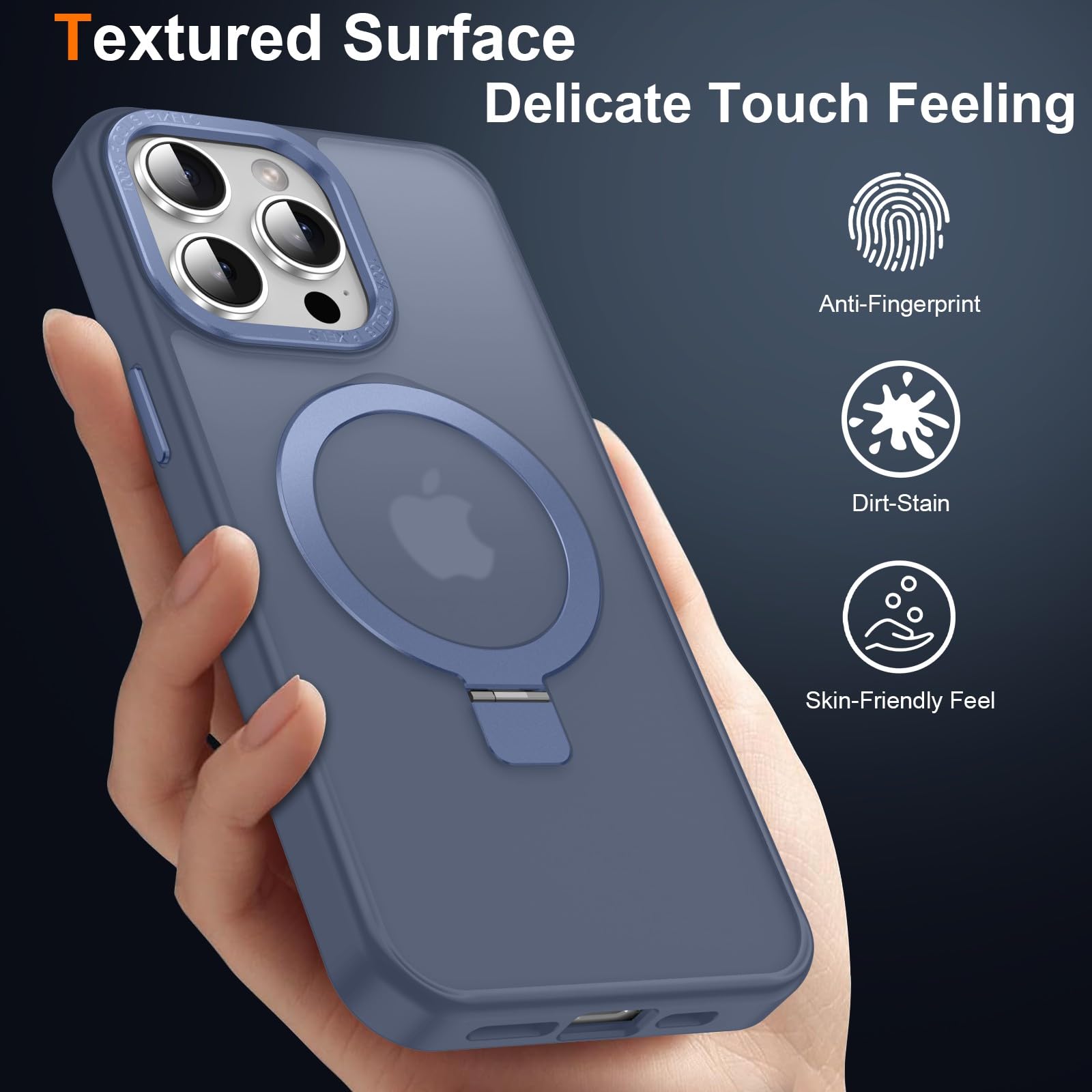 Lufanbis Magnetic For Iphone 13 Pro Max Case With Ring Stand, [10 Ft Drop Protection] [Velvety Touch] Slim Translucent Matte Bac