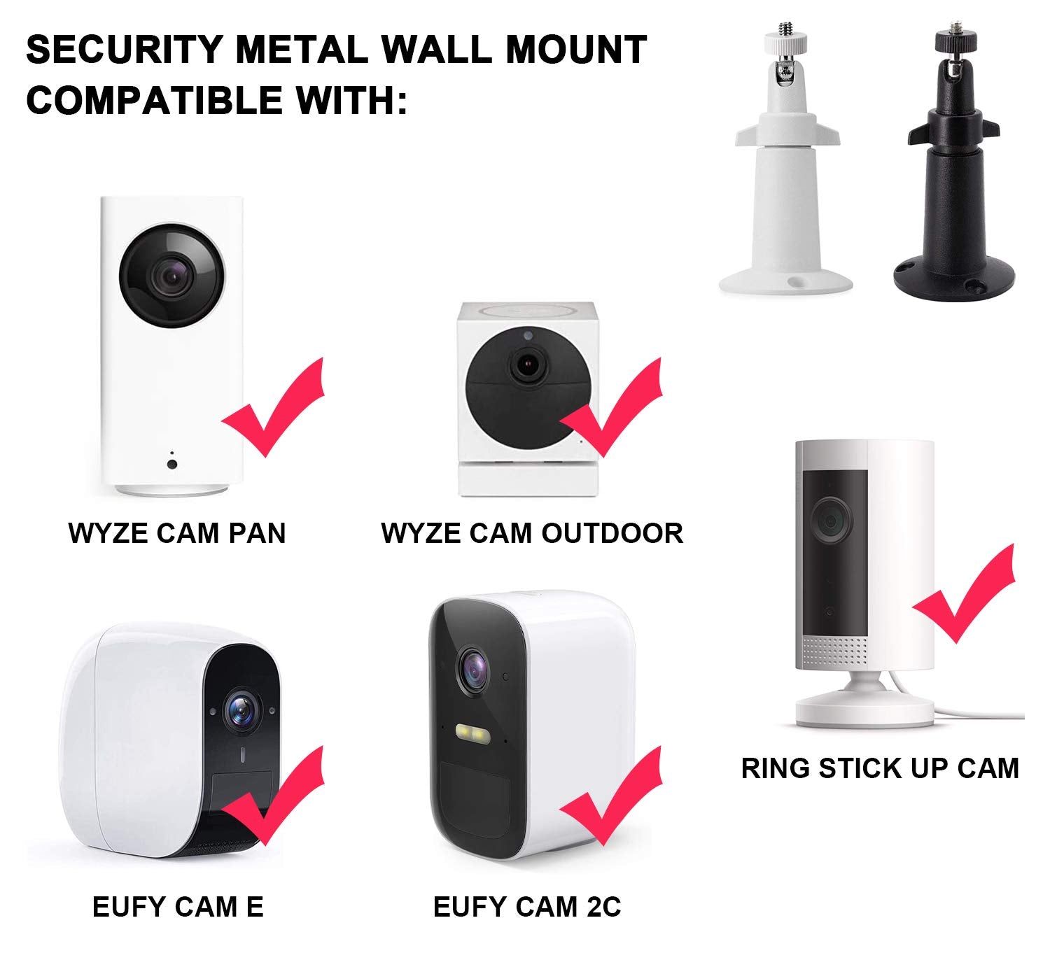 Bfytn Security Camera Wall/Ceiling Mount, Adjustable Indoor/Outdoor Mount Compatible With Arlo Pro/2/3/Ultra, & Others   Ring Stick Up Cam Battery, Eufycam E, Camera With 1/4 Screw Head (2Pack, Metal)