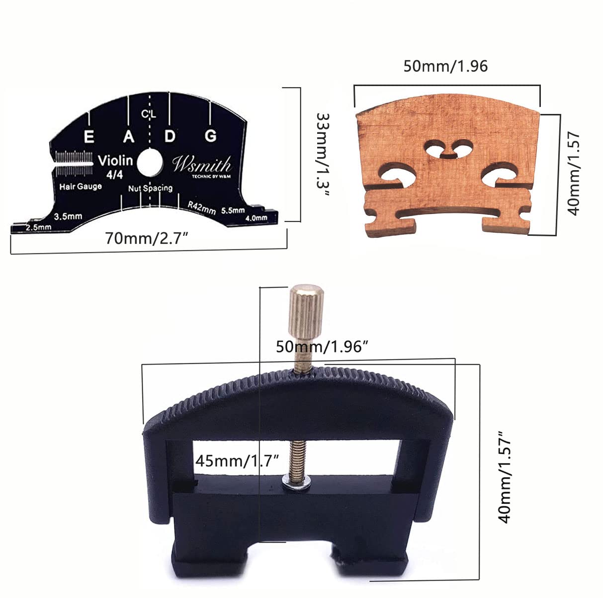 Jiayouy Violin Parts Set With 4/4 Maple Bridge/String Lifter/Template For Violin Bridge Repair Replace Tool 4Pcs