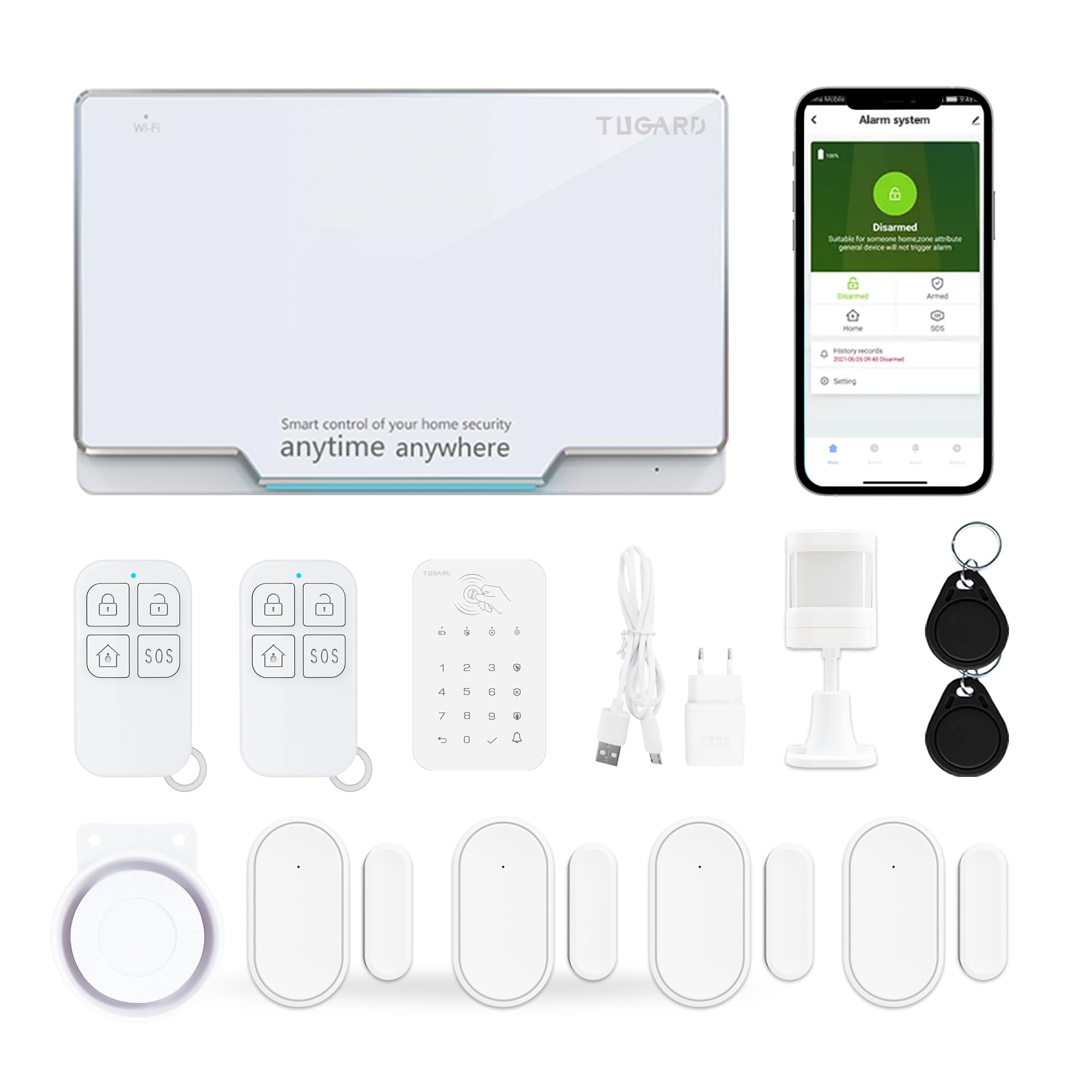 Tugard Keyboard For Wifi Gsm Burglar Alarm System,Smart Home Alarm System Base Wireless 12 Pieces Kit,Diy Alarm System,Remote,Ke