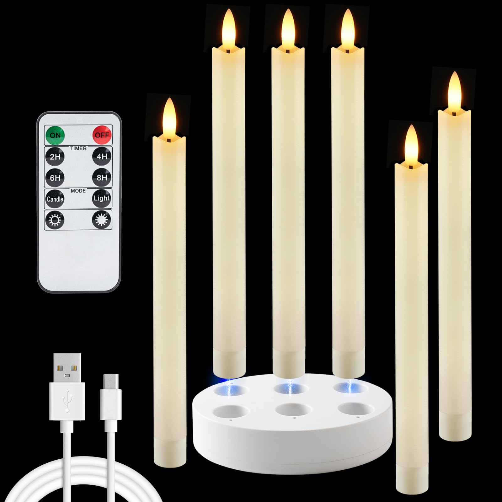 Homemory Rechargeable Flameless Taper Candles, Real Waxy Led Candlesticks Flickering, Battery Operated Candles With Remote Timer