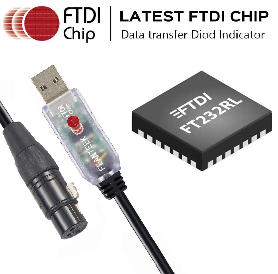 Feanteek Usb To Dmx Cable Rs485 Adapter Converter 3Pin Xlr Female Dmx512 Interface Freestyler Software Pc Control Dimmer Cable W