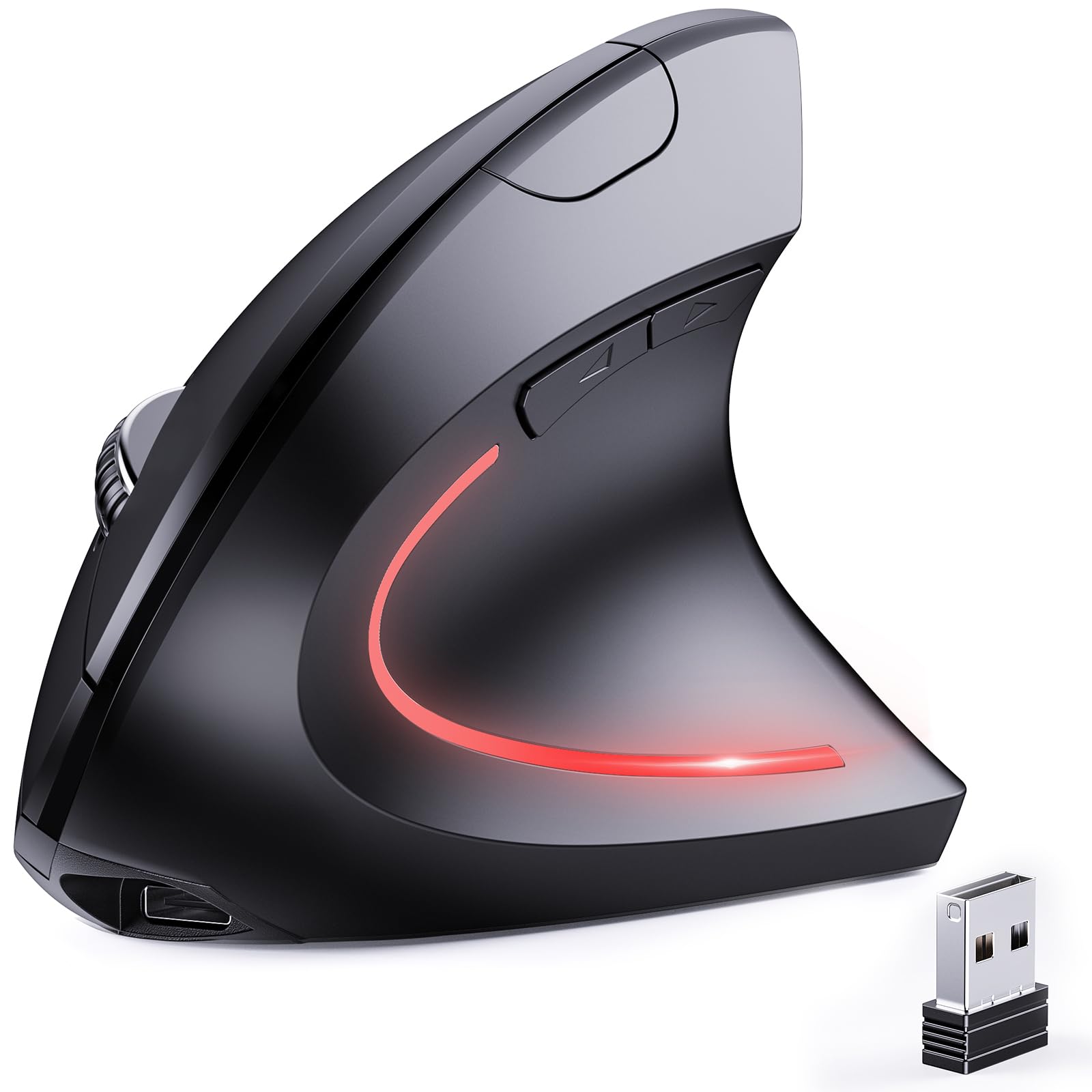 JYKEYMOUT Bluetooth and 2.4G (2in1) Rechargeable Wireless Mouse, Ergonomic Vertical Design, 1000/1200/1600 DPI, 6 Silent Butto