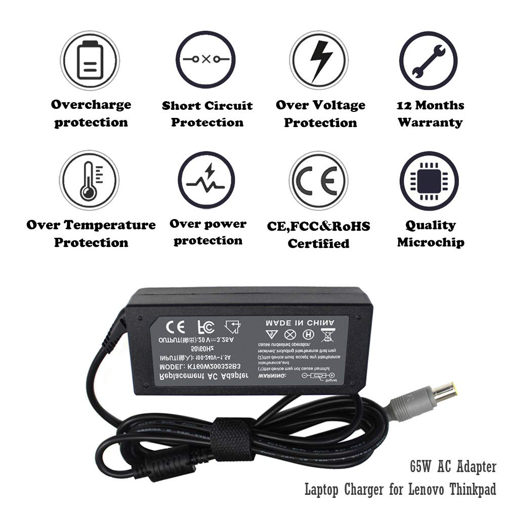 20V 3.25A 65W Adapter For Lenovo Thinkpad T400 T410 T420 T420S T430 T430S T430U T500 T510 T520 X120E X130E X131E X140E X200 X201