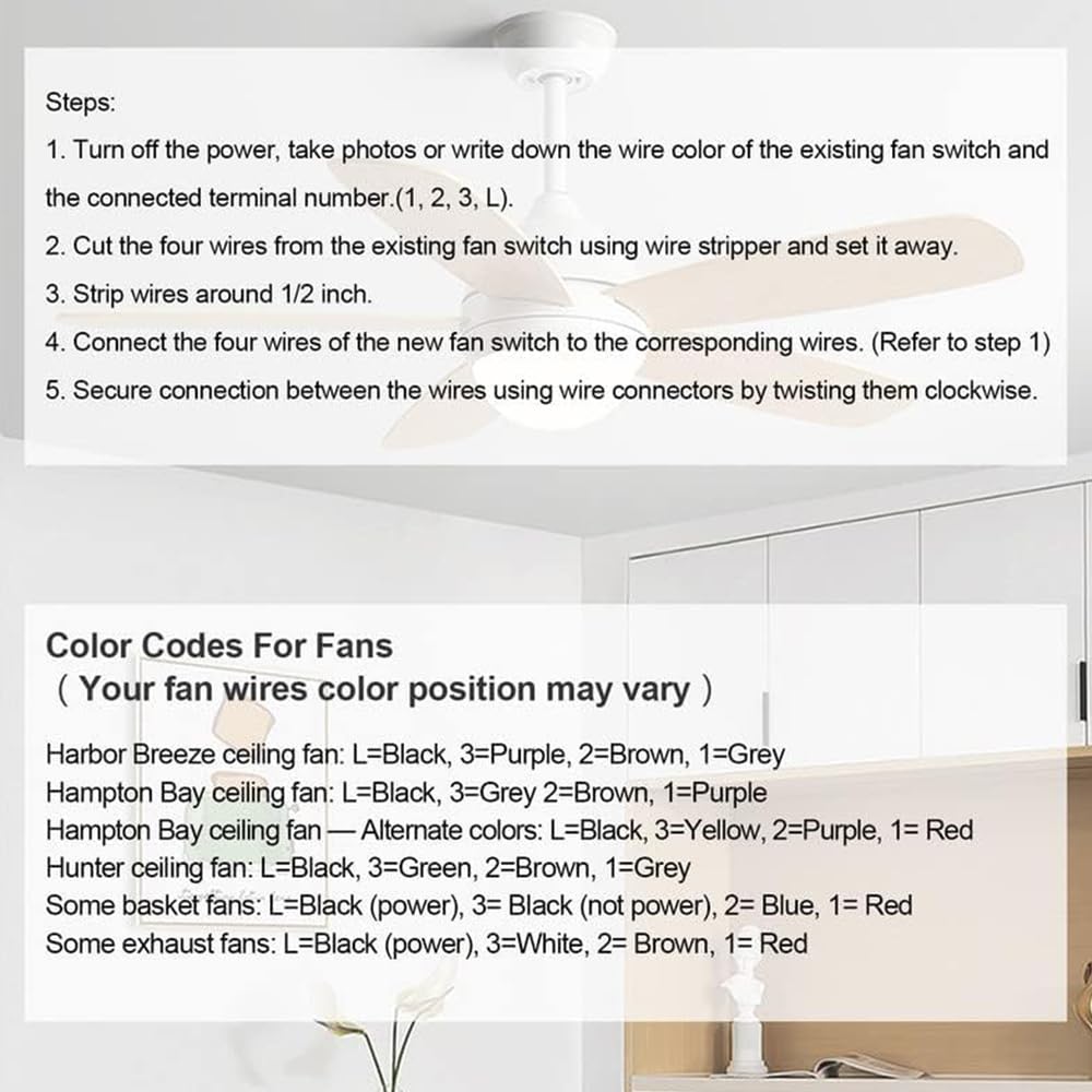 Bsentster Ceiling Fan Switch Zing Ear Ze 208S E89885 3 Speed 4 Wire Pull Chain Switch Fan Light Switch Replacement Part With 4 P