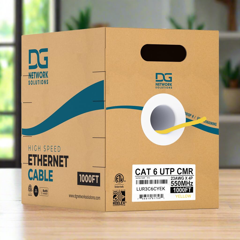 DG Cat6 Riser (CMR), 1000ft, Unshielded, 23AWG, Solid Bare Copper, Up to 10Gb Speeds, No Spline, Faster-Easier Terminations, 550