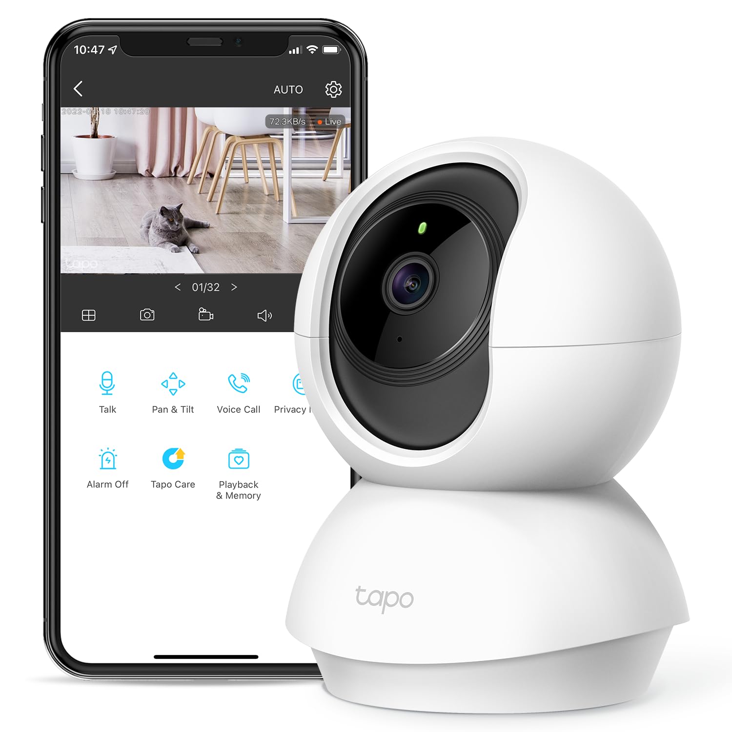 TP-Link Tapo Pan/Tilt Security Camera for Baby Monitor, Pet Camera w/ Motion Detection, 1080P, 2-Way Audio, Night Vision, Cloud 