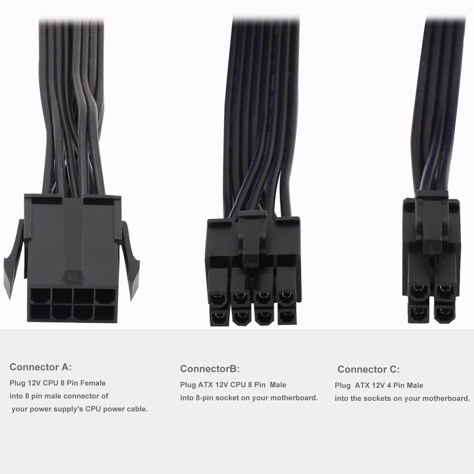 Yezriler 8 Pin To 4 Pin Cpu Power Adapter, Cpu 8 Pin Female To Cpu 8 Pin Atx 4 Pin Male Power Supply Converter Extension Cable F