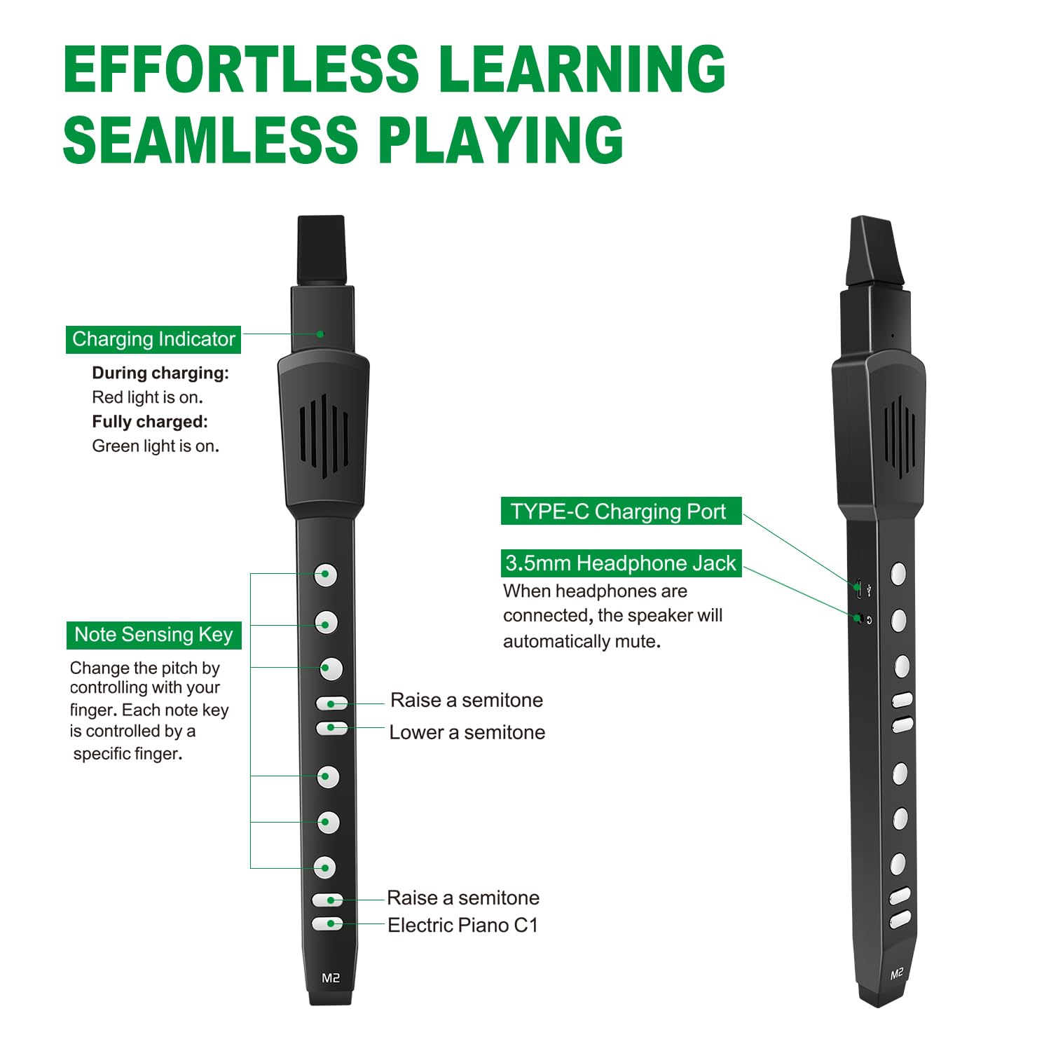 Ex Digital Wind Instrument With 12 Tones, 3 Fingerings, Scales, Transpose Function, Automatic Vibrato, Three-Octave Option, And