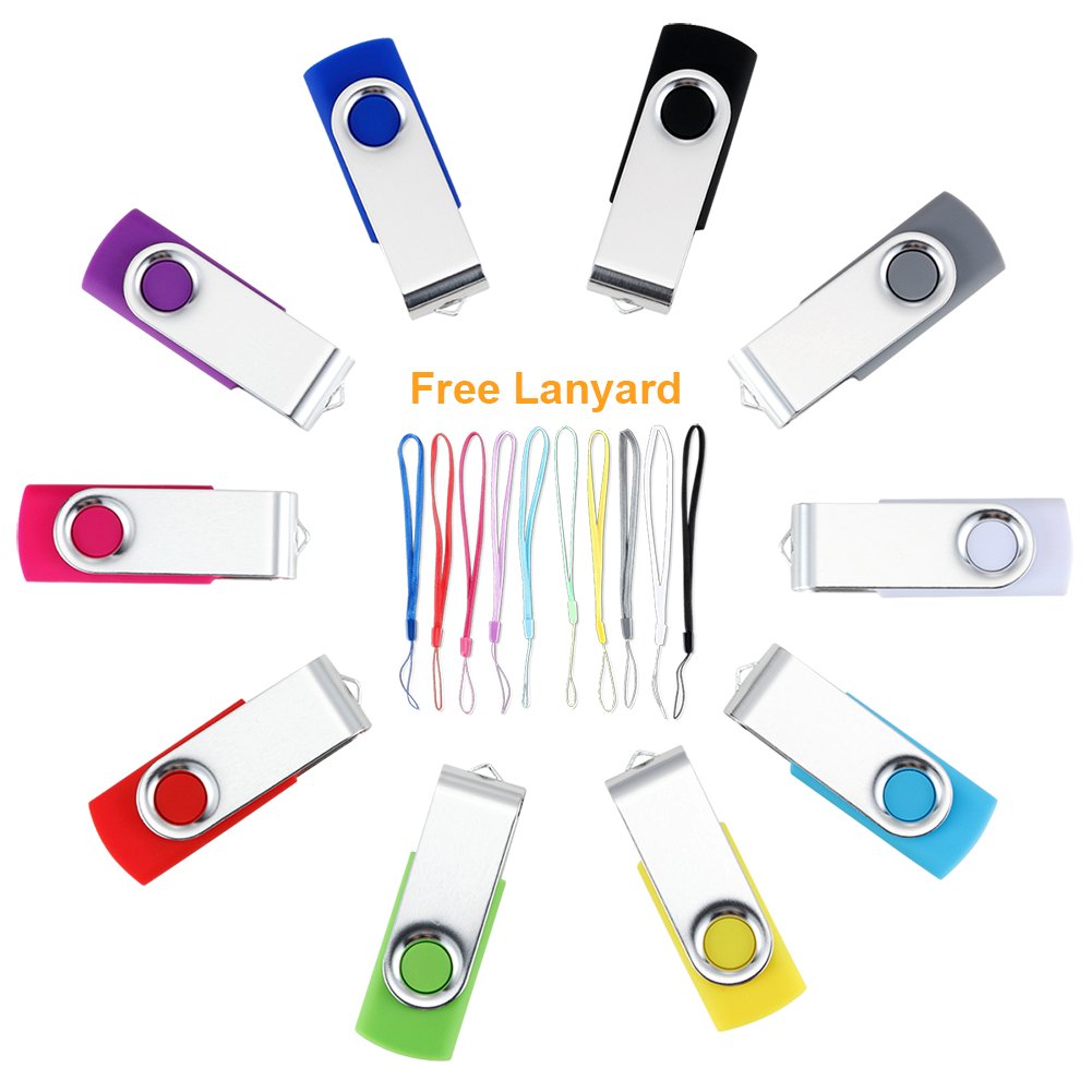 Pnstaw 1Gb Flash Drive Usb 2.0 Swivel Memory Stick Jump Drive Thumb Drive Pen Drives Jump Drive For Data Storage, File Sharing(10 Pack,Multi Color) (1Gb)