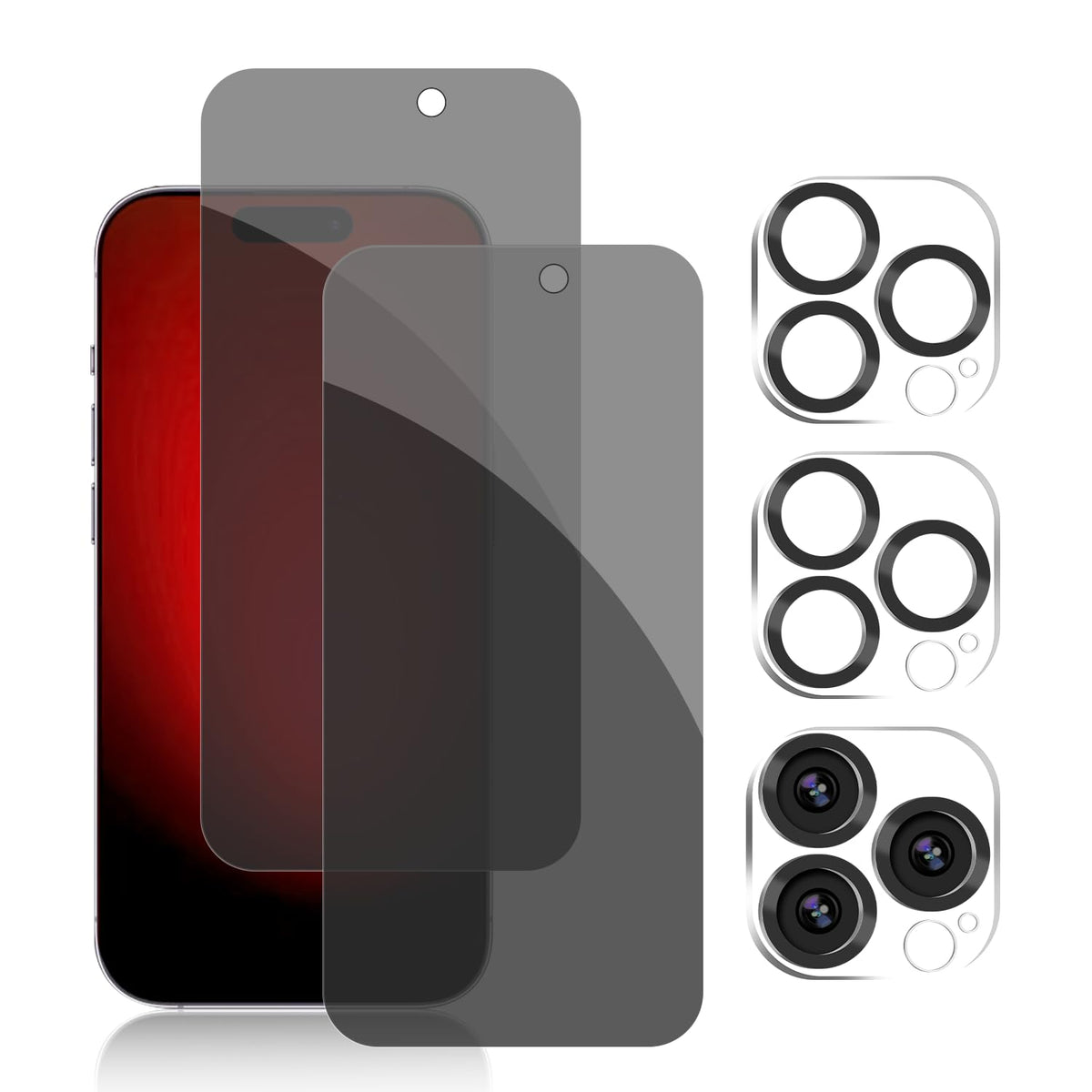 Pehael [2+2 Pack] Iphone 15 Pro Max Privacy Screen Protector With Camera Lens Protector Full Coverage Anti-Spy Tempered Glass Fi
