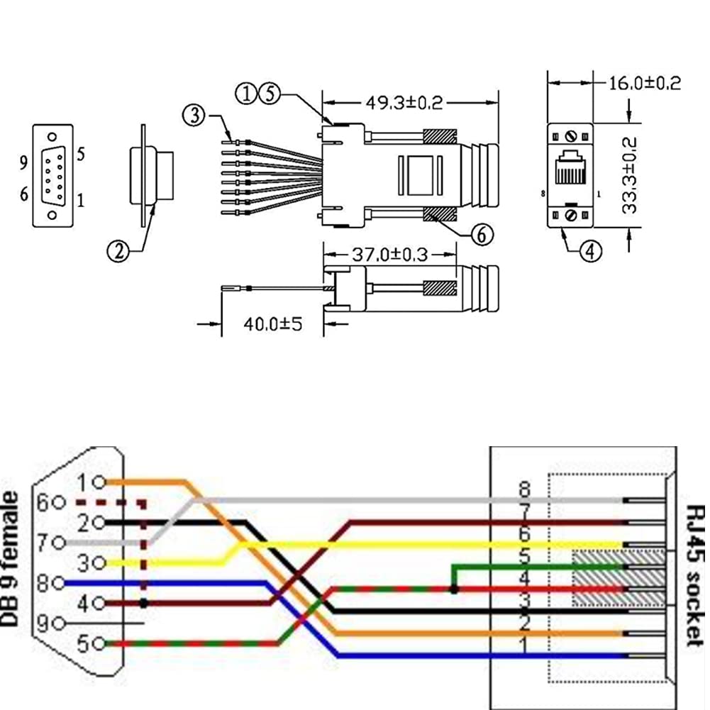 Jienk 5Pcs Db9 Male To Rj45 Modular Adapter, Db9 To Rj45 Female Jack Ethernet Adapter
