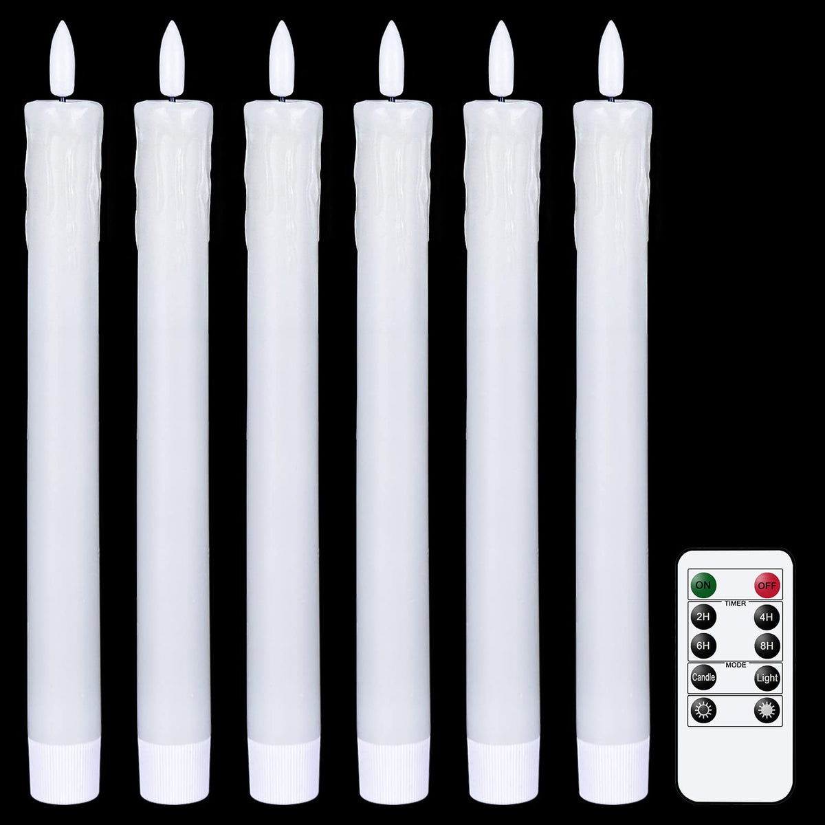 Genswin Drip Wax Flameless Taper Candles Flickering With 10-Key Remote, Battery Operated Led Warm 3D Wick Light Window Candles R