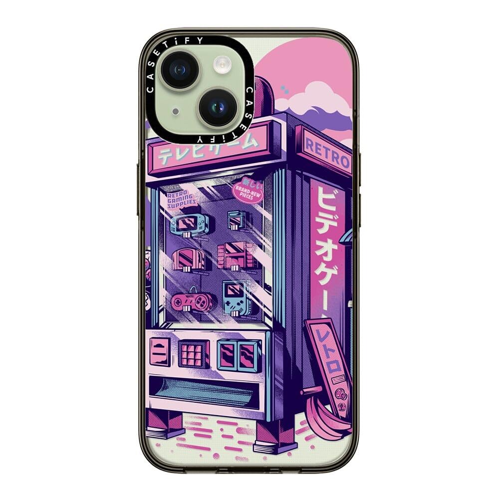 Casetify Compact Case For Iphone 15 [2X Military Grade Drop Tested / 4Ft Drop Protection]   Retro Vending Machine   Clear Black