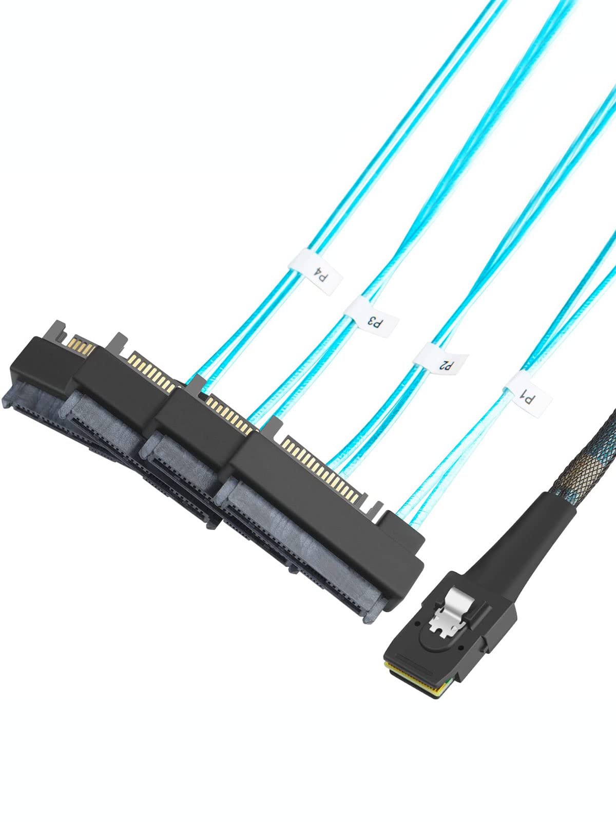 Cablecreation Mini Sas Cable With Sata Power, Internal Mini Sas 36 Pin To 4 X 29 Pin Cord With Sata Power, Sff 8087 To Sff 8482