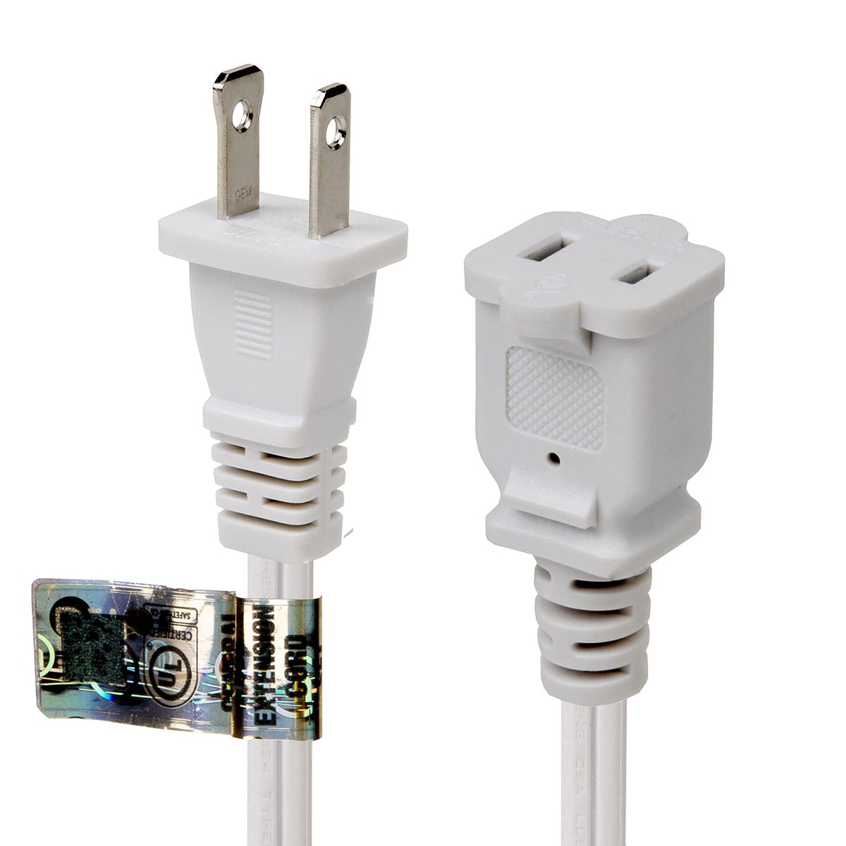 6Ft Polarized White Us 2 Prong Male Female Extension Power Cord,16Awg 2 Prong Extension Cord2 Prong Male/Female Extension, Nema