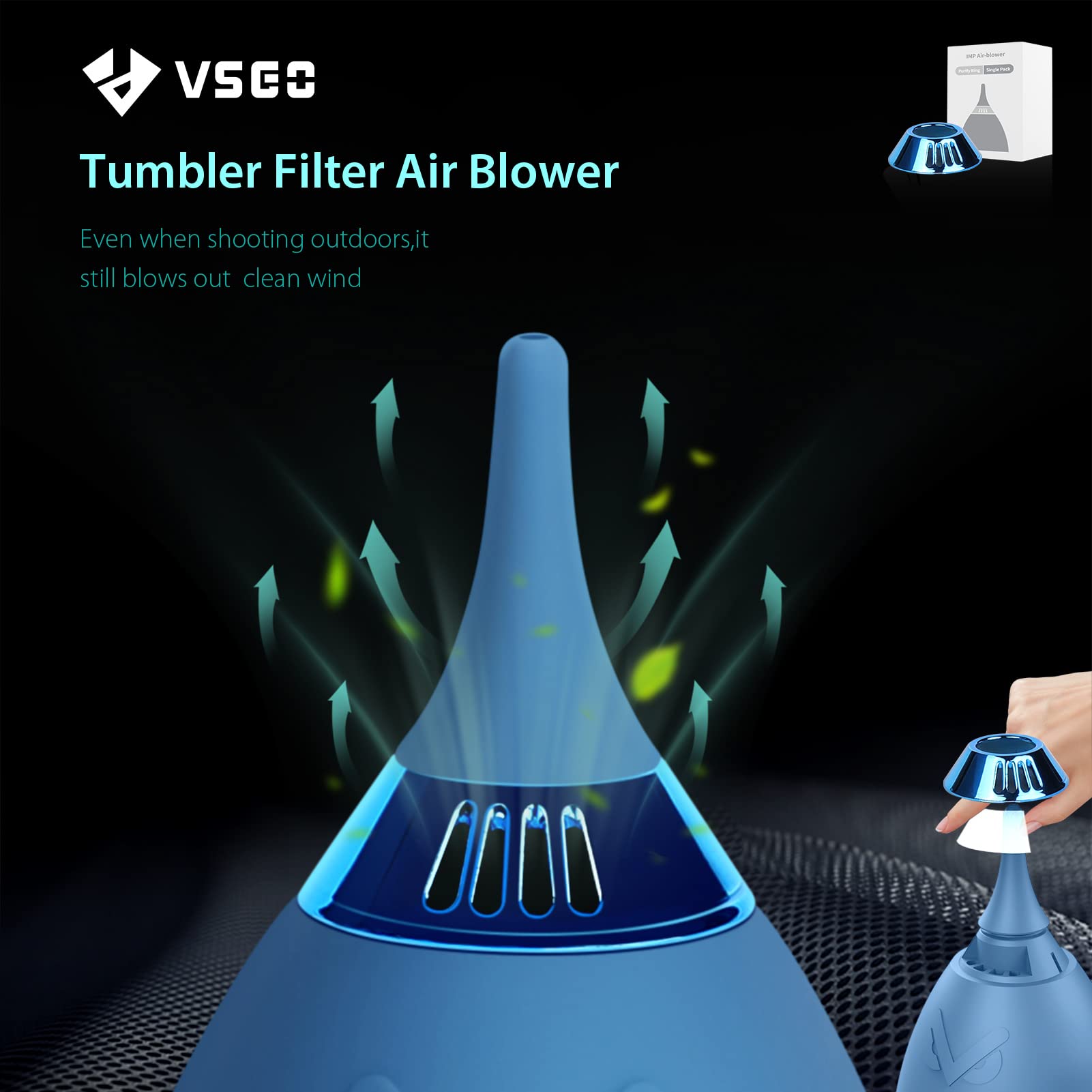 VSGO Camera Air Blower with Filter Tumbler Design for Lens Sensor Cleaning Blue