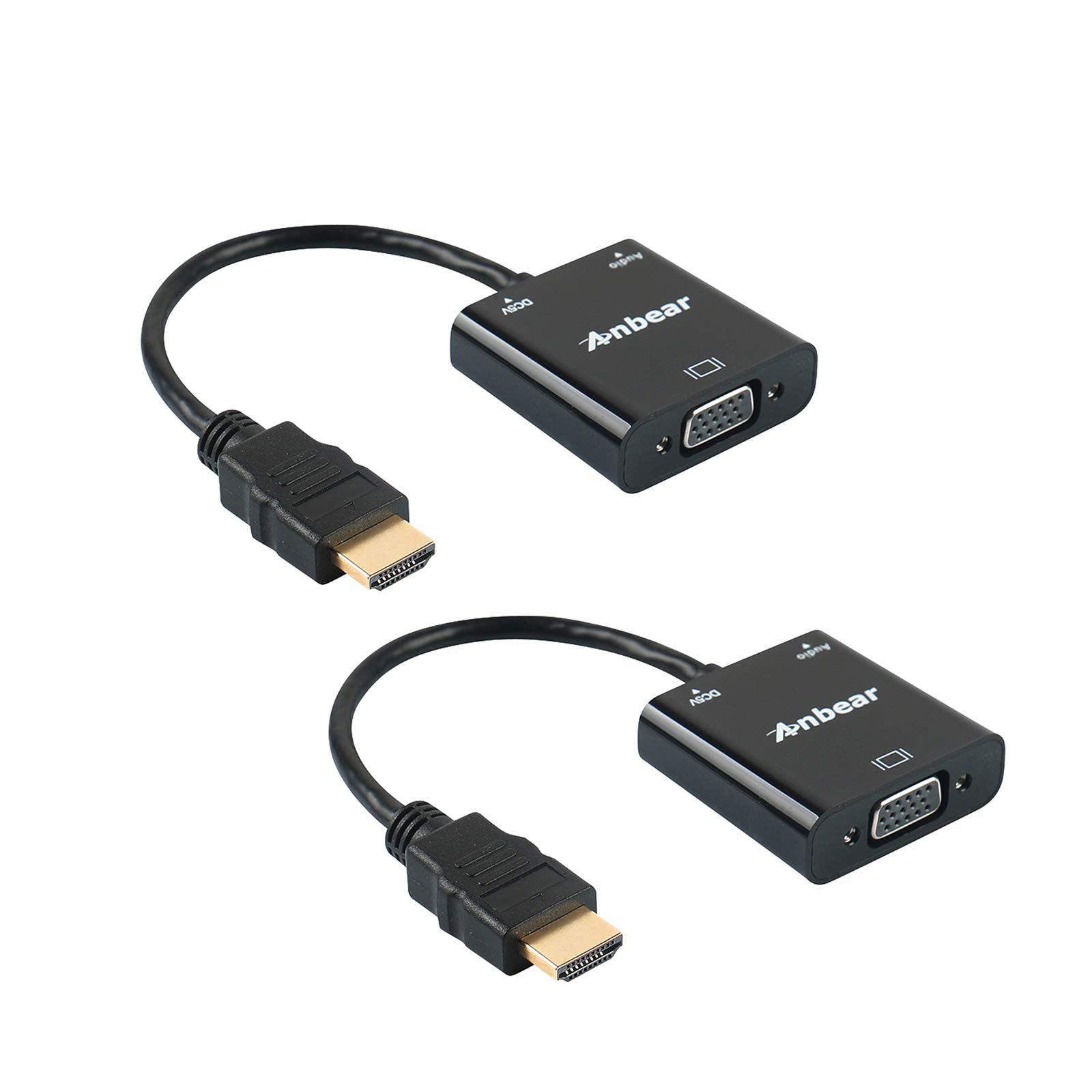 Anbear HDMI to VGA with Audio, Gold-Plated HDMI to VGA Adapter 2 pack (Male to Female) Compatible for Computer, Desktop, Laptop,