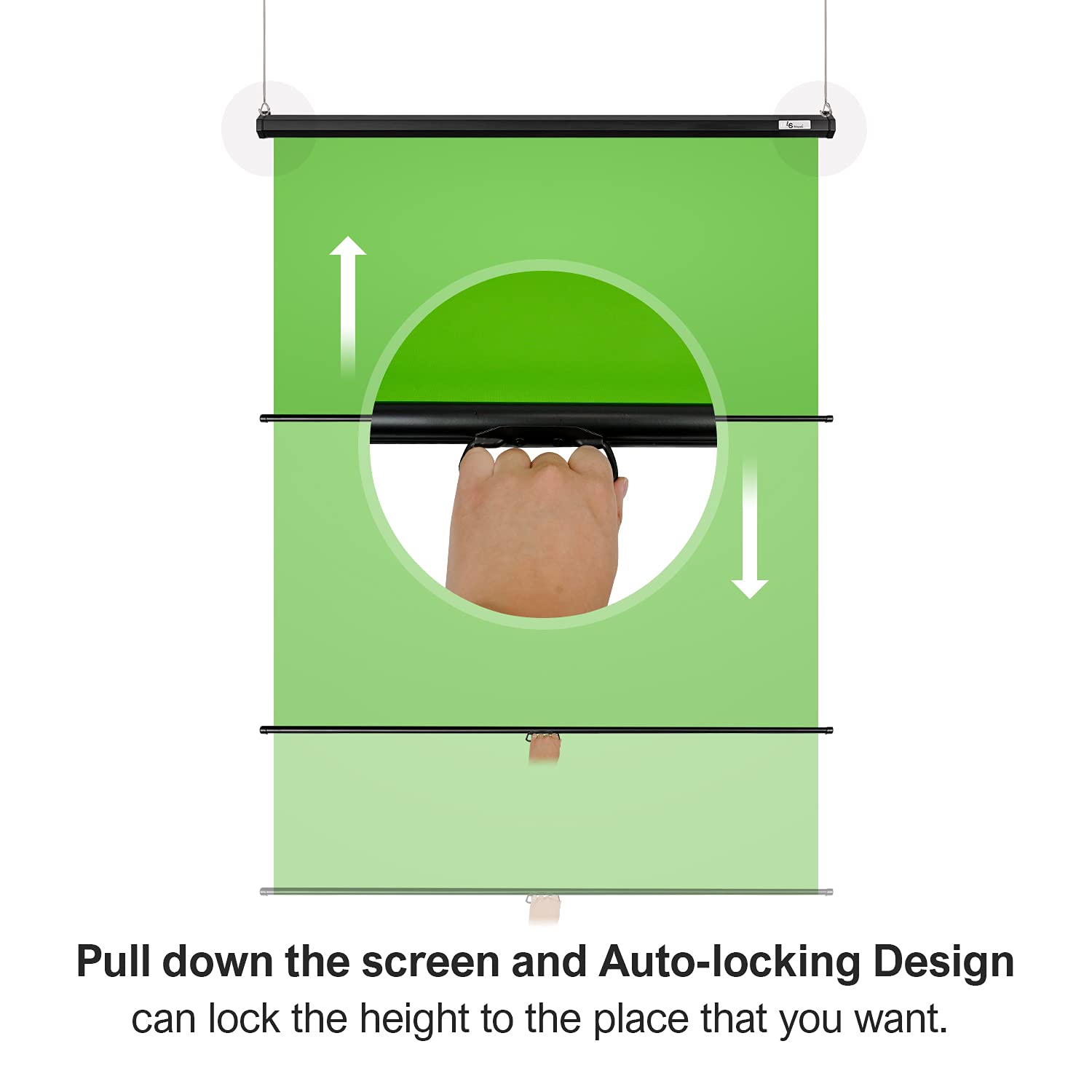 Julius Studio (Pull Down Style) 5.1 X 6.2 Ft. / 62 X 74 In. Green Screen, Retractable Background, Ceiling & Wall Mount, Roll Up