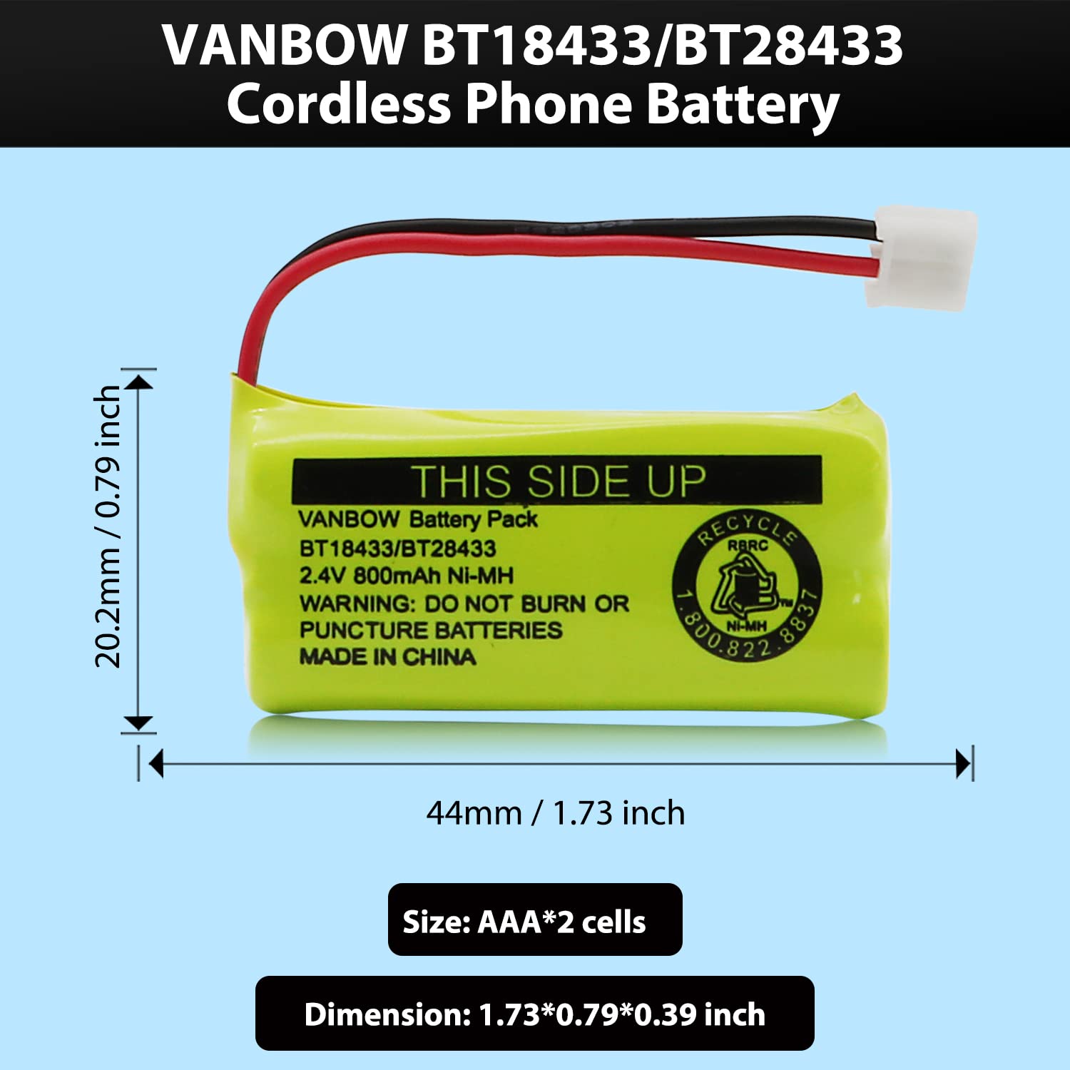 Vanbow Bt18433/Bt28433 2.4V 800Mah Ni Mh Cordless Phone Battery, Also Compatible With At&T Bt184342/Bt284342 Bt8300 Bt1011 Bt101