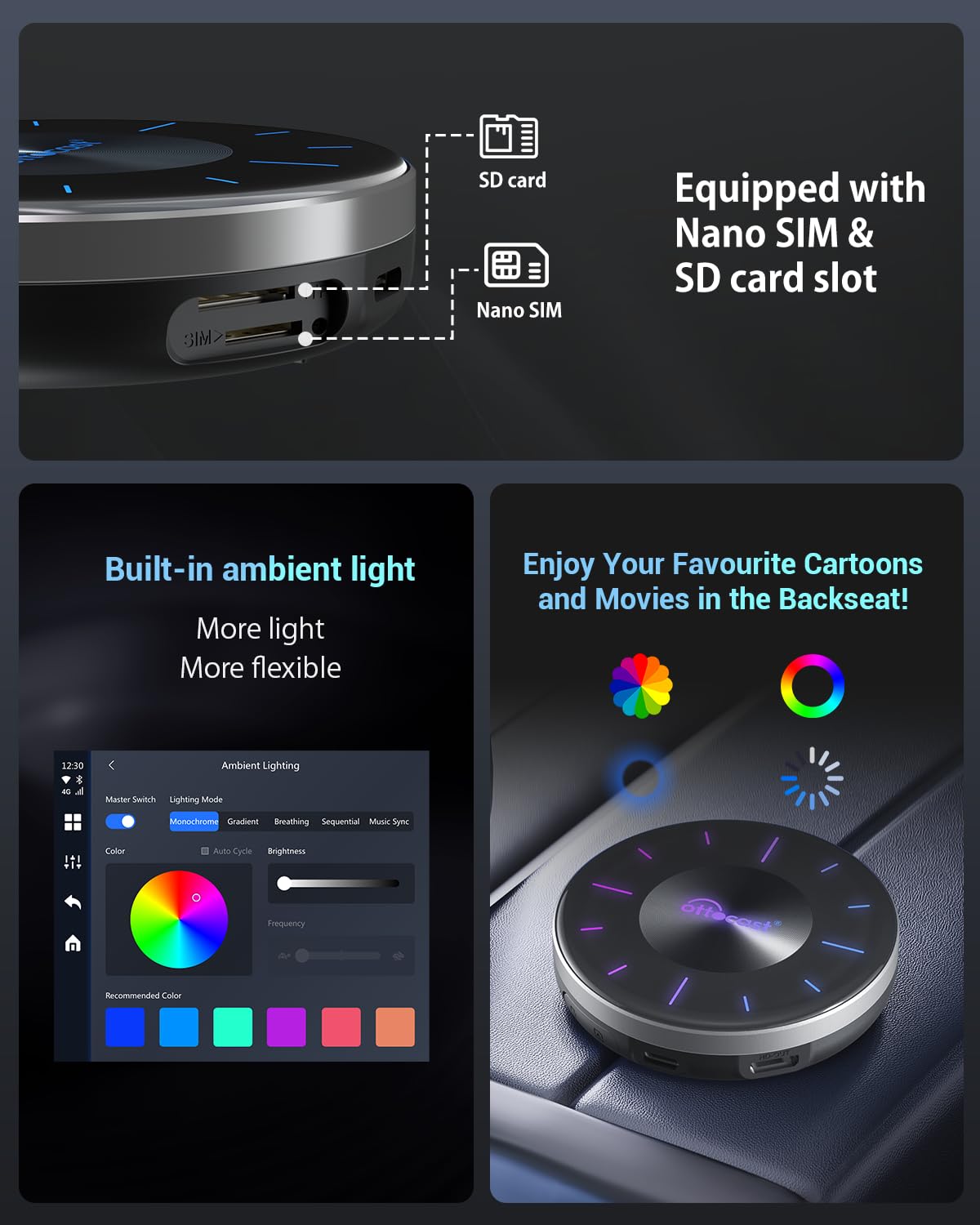 Ottocast P3 Ottoaibox   2024 Android 12 Carplay Ai Box, Wireless Carplay & Android Auto Adapter, 8Gb+128Gb, Hdmi Output, Gps, Vi