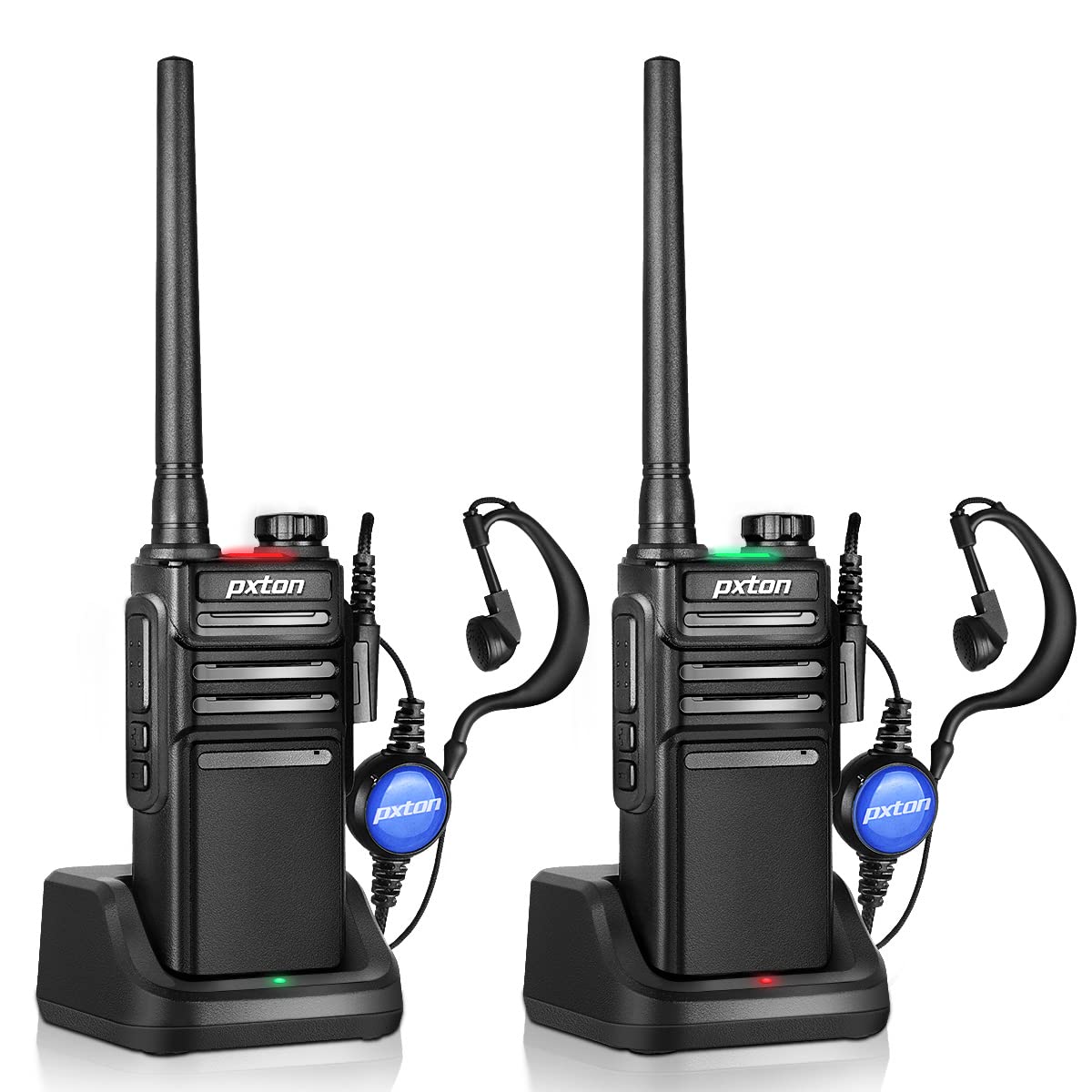 Pxton 999S Rechargeable Walkie Talkies For Adults Long Range With Upgrade Earpieces And Charger Dock,Gmrs Handheld Two Way Radio