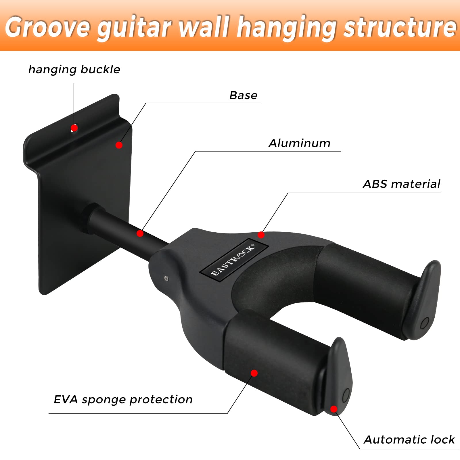 Eastrock Slatwall Guitar Wall Hanger, Guitar Wall Mount Locking, Guitar Hanger Wall Hook Holder Stand, Slot Plate Guitar Wall Mo