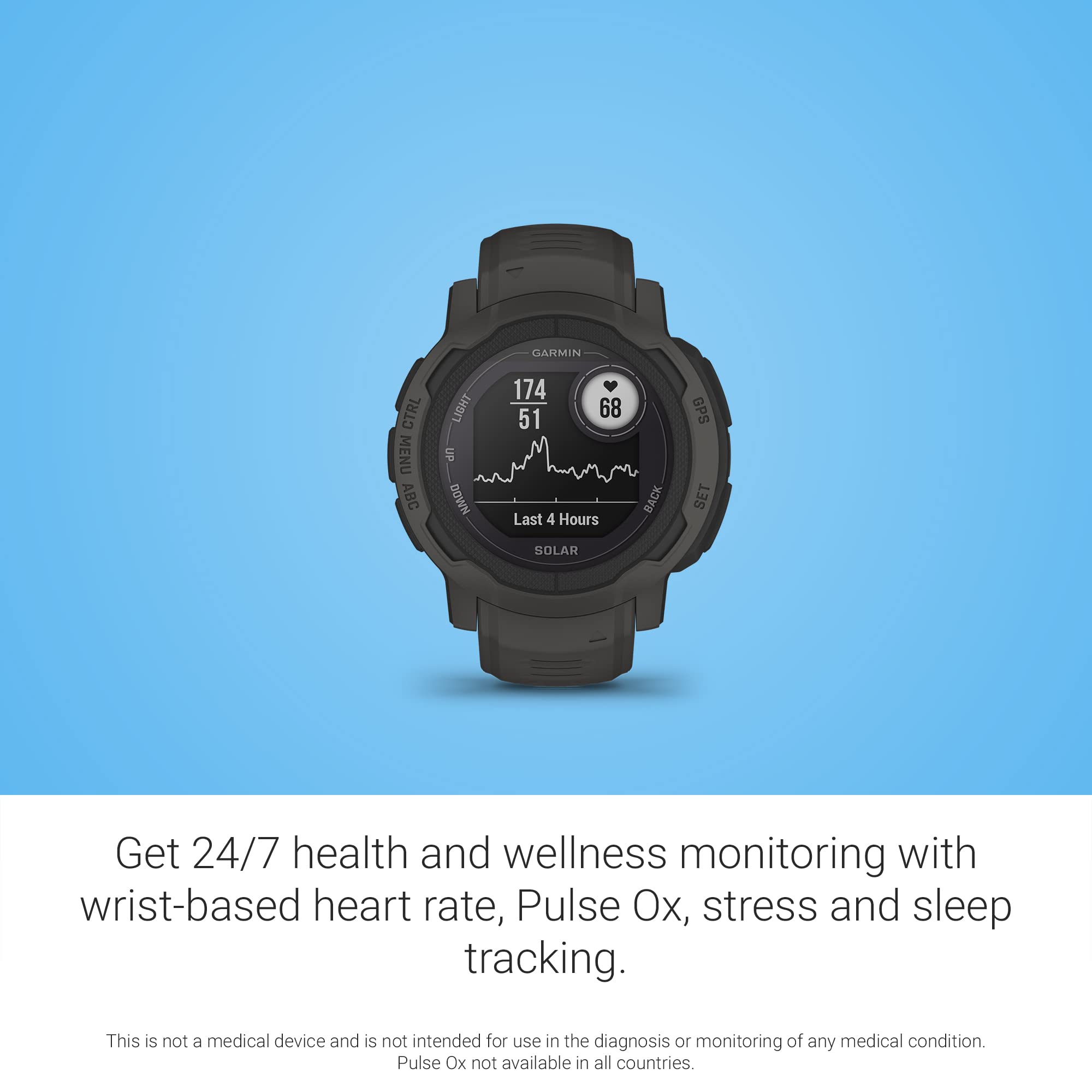 Garmin Instinct 2 Solar, Gps Outdoor Watch, Solar Charging Capabilities, Multi-Gnss Support, Tracbak Routing, Graphite