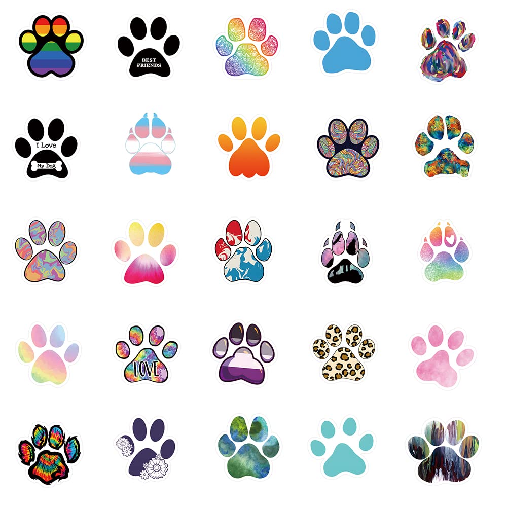 Paw Print Stickers 53Pcs Cute Cartoon Cat Dog Animals Pack | Cool Colorful Deacls Graffiti Vinyl Pvc Waterproof For Water Bottle