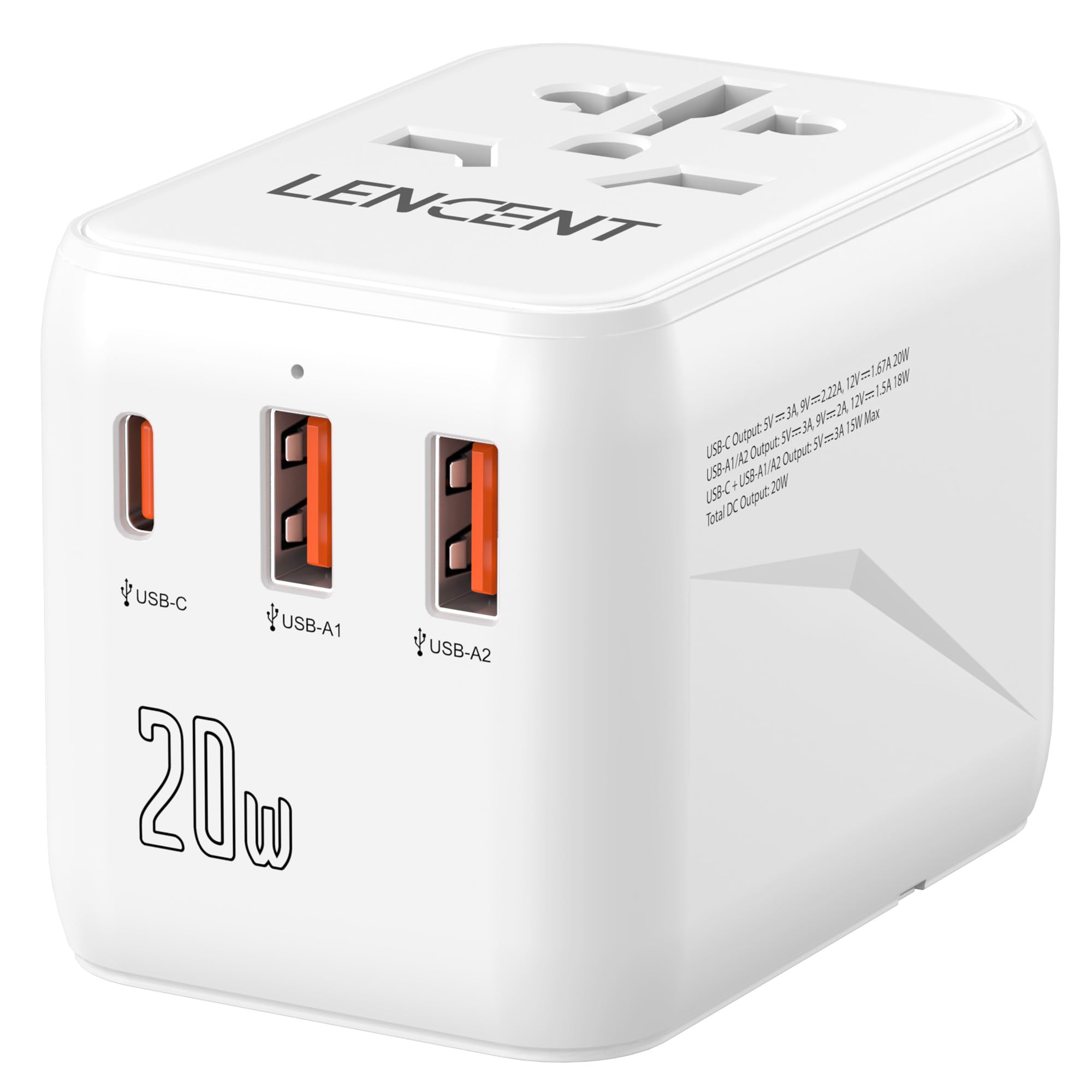 Lencent Universal Travel Adapter, Pd20W International Charger With 2 Usb Ports & Type C Fast Charging Adaptor, Worldwide Wall Ch