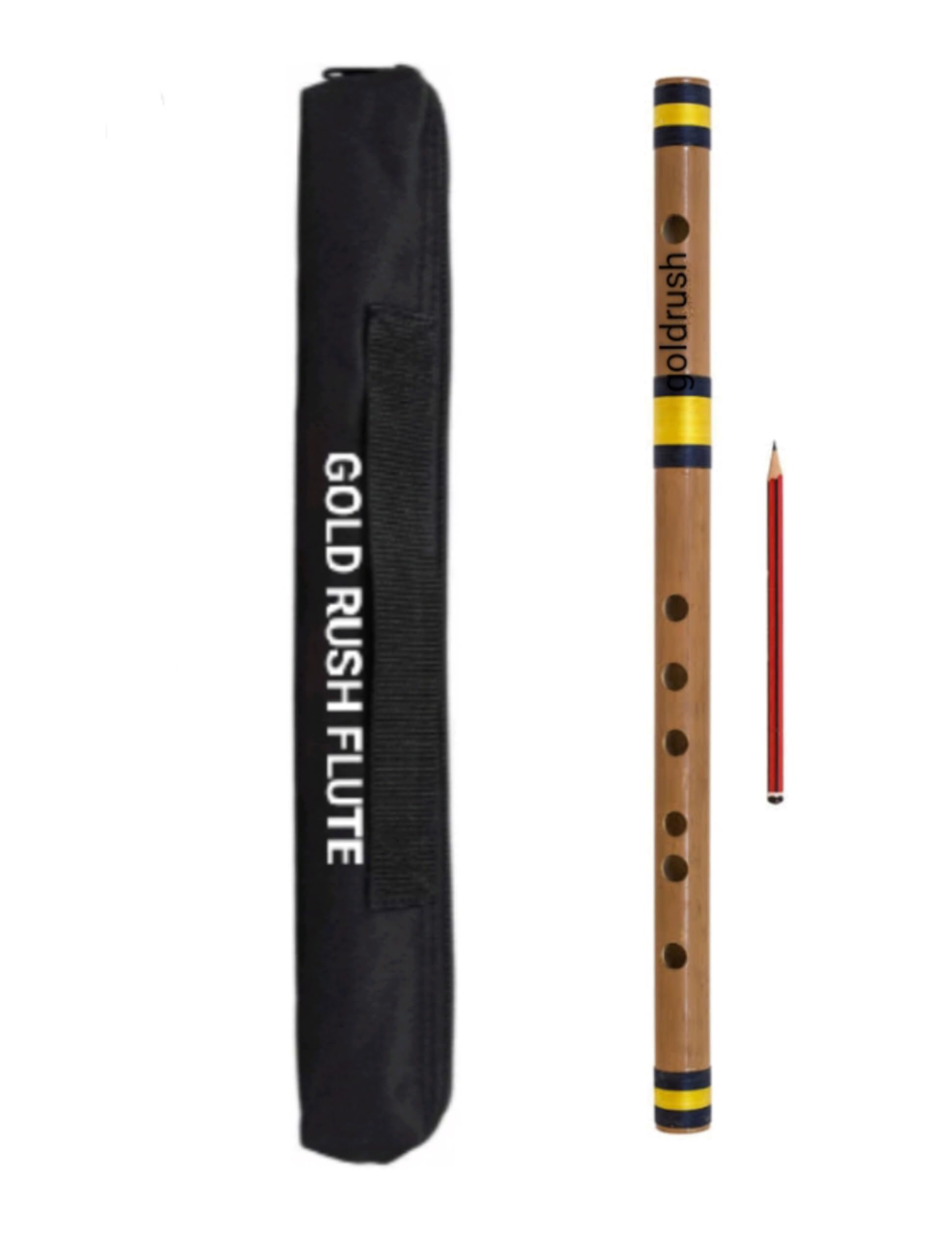 A Tune Scale Medium Size 16 Inch & 43 Cm Length Original Assam Bamboo Flute With Free Carry Bag Special For Beginners, Learners