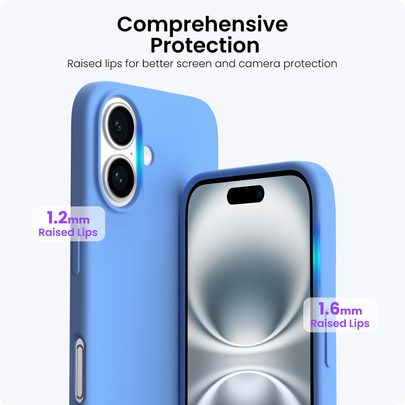 Ornarto Compatible With Iphone 16 Case 6.1, Slim Liquid Silicone 3 Layers Full Covered Soft Gel Rubber Shockproof Phone Case, Pr