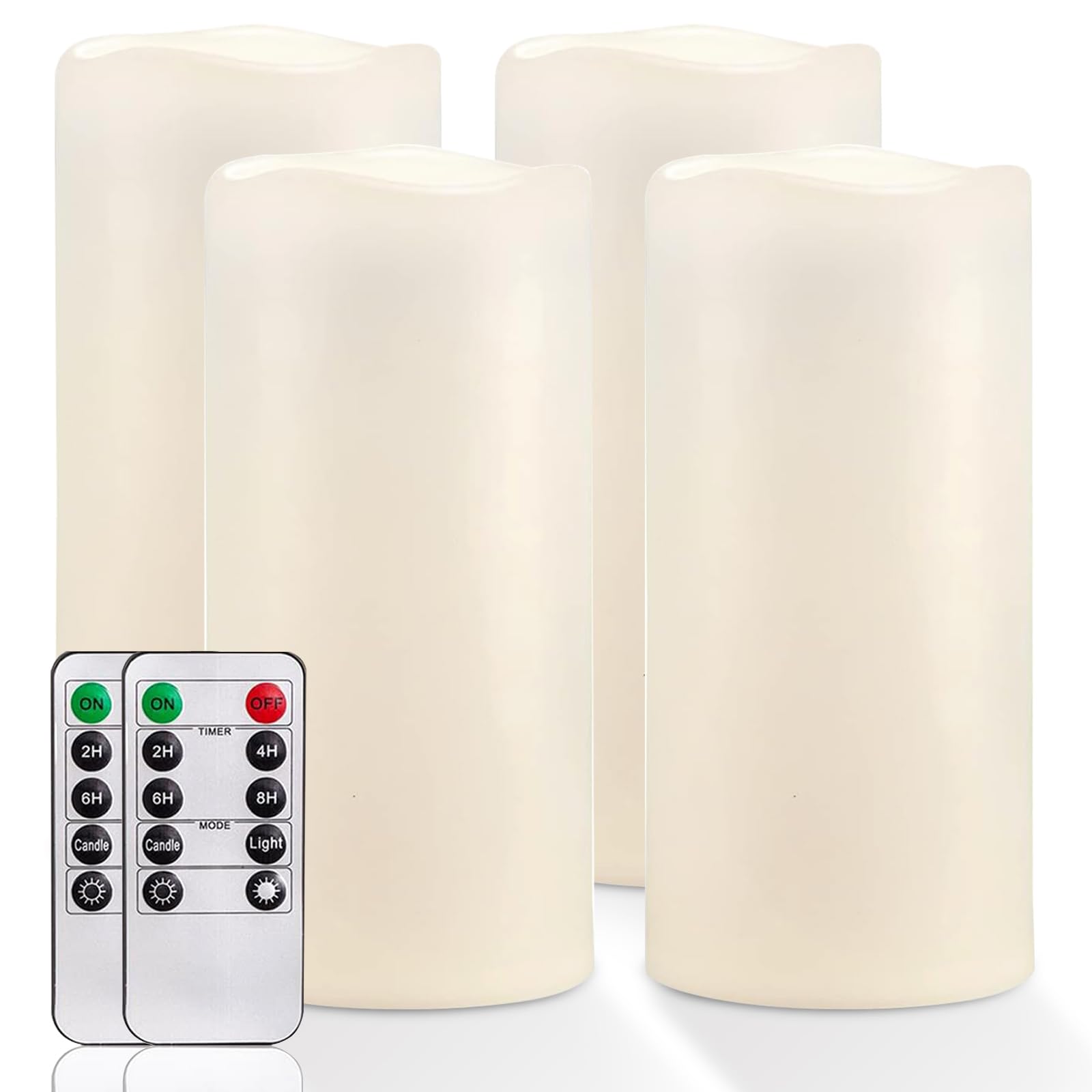 Homemory 4 x 8 Large Waterproof Outdoor Flameless Candles with Remote Control and Timer, Battery Operated Flickering LED Pillar 