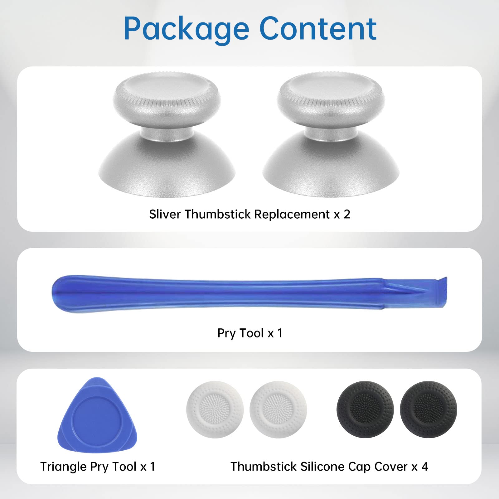 Vrbrother 2Pcs Replacement Rocker Metal Analog Joystick Thumbstick Mushroom Caps Repair For Meta Oculus Quest 2 (Silver)