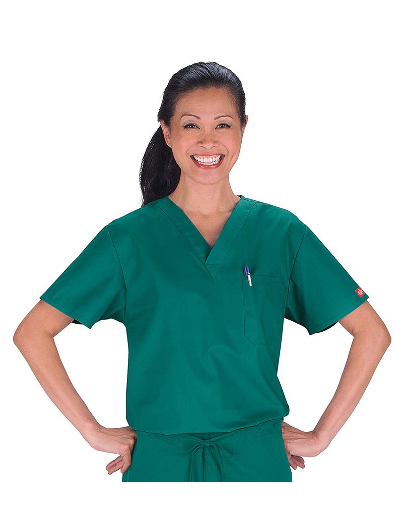 Dickies Mens Signature V-Neck Scrubs Shirt  Hunter  Small -Like New