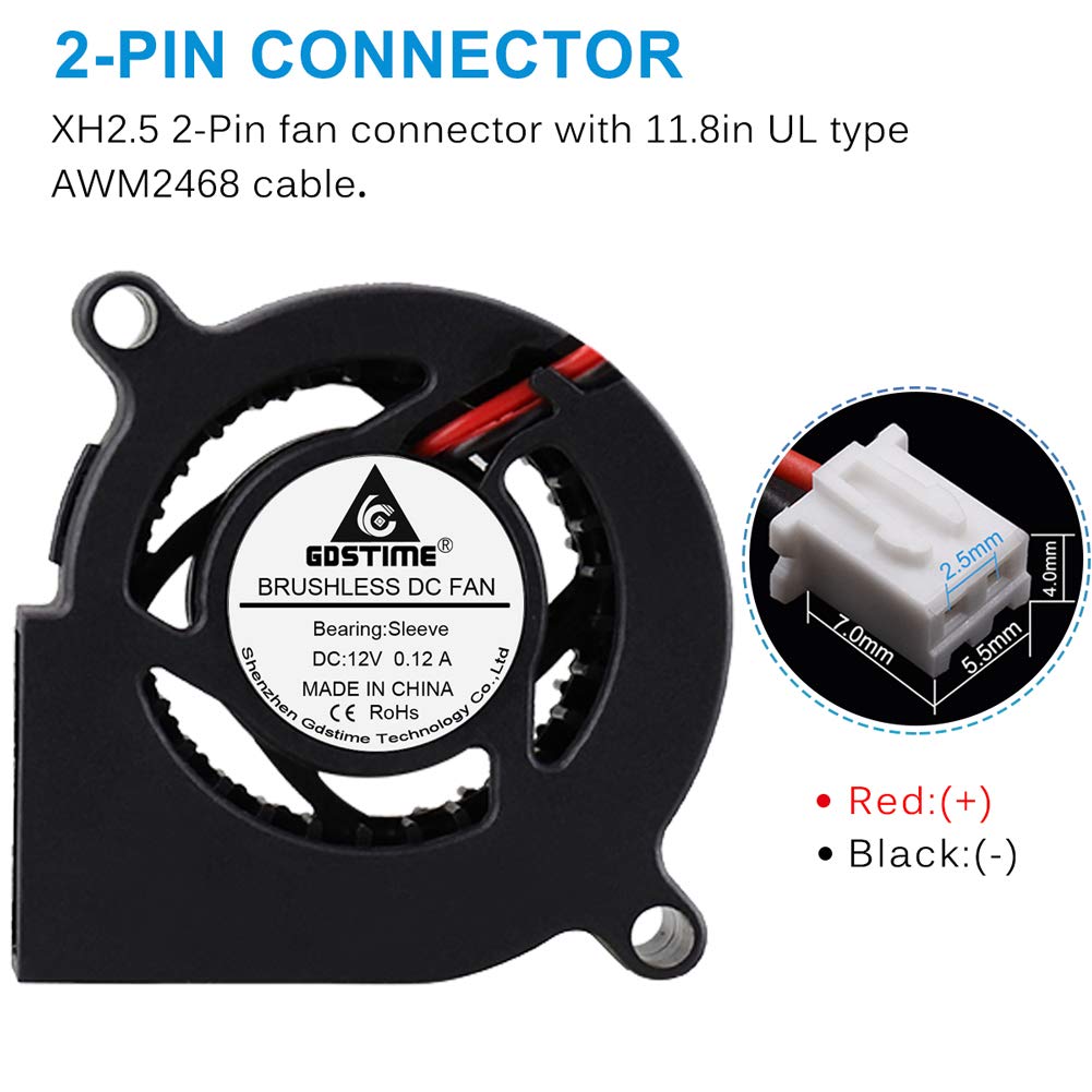 Gdstime 50Mm Turbo Cooling Fan, 12V Blower Fan, 50Mm X 20Mm Dc Brushless Blower Fan Diagonal Hole Distance 57Mm