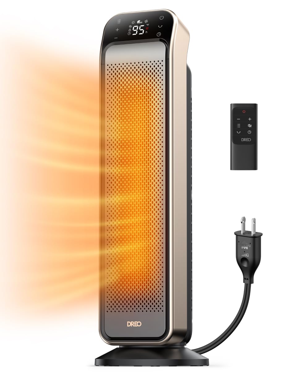 Dreo Space Heater Indoor, 25'' 11.5Ft/S Fast Portable Room Heater With Remote And Anti Burn Plug, 3 Modes, Overheating & Tip Ove