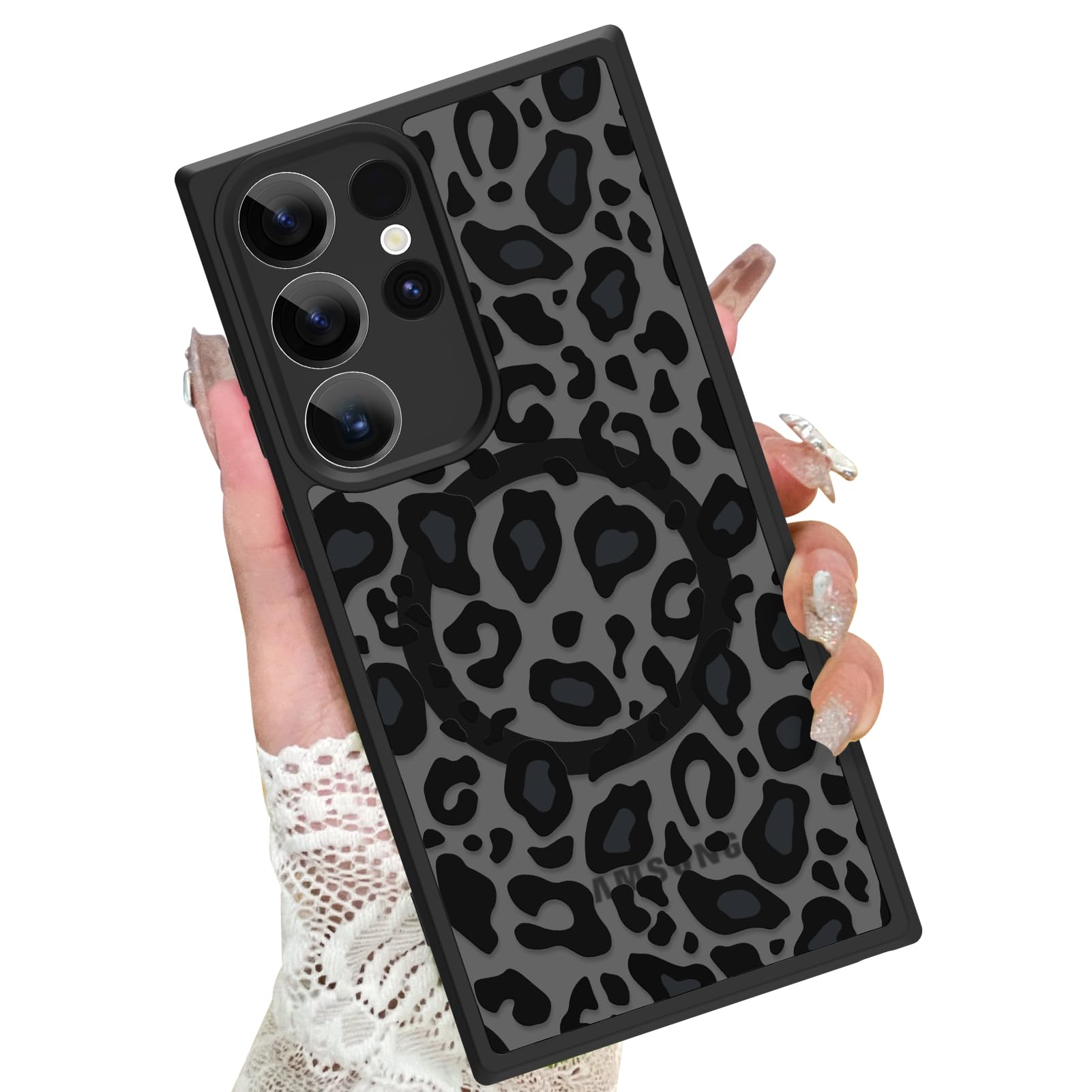 KANGHAR Case for Galaxy S23 Ultra Phone Case [Compatible with Magsafe] Leopard Printed Pattern Cute Cheetah Protective Magnetic 