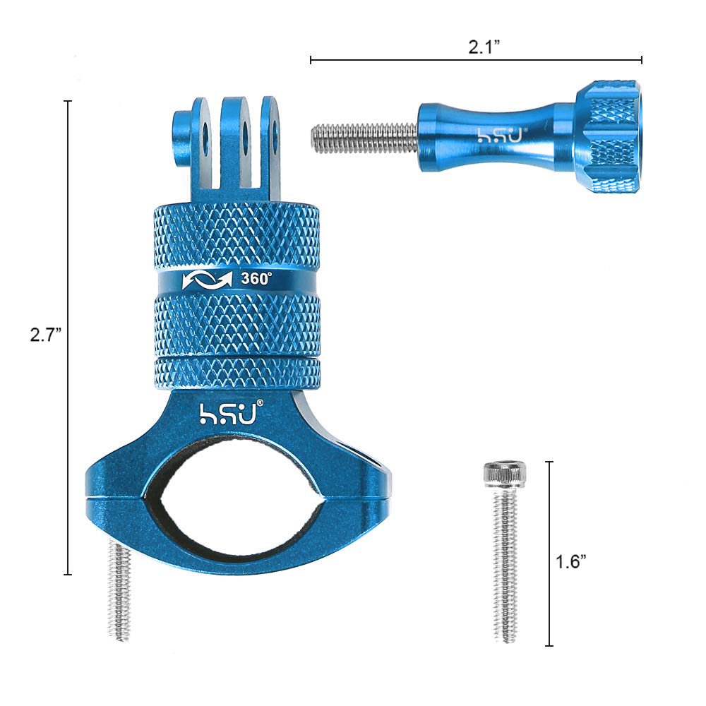Hsu Aluminum Bike Bicycle Handlebar Mount For Gopro Hero 13/12/11/10/9/8/7/6/5/4 Session Sjcam Akaso Campark And Other Action Cameras, 360 Degrees Rotary Mountain Bike Rack Mount (Blue)