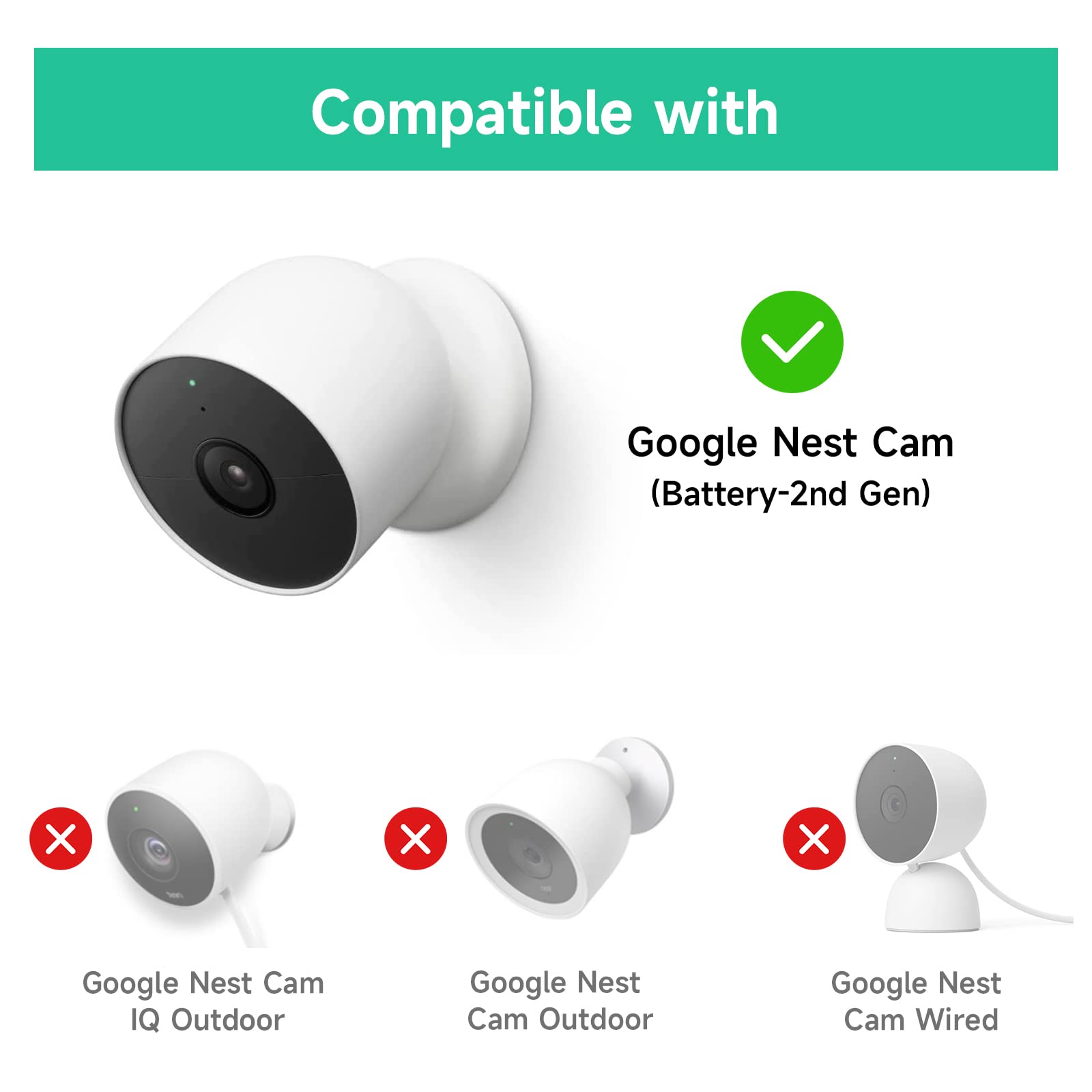 Olaike Anti Drop And Anti Theft Mount For Google Nest Cam Outdoor/Indoor,Battery 2Nd Gen, Anti Glare/Waterproof Nest Camera Moun