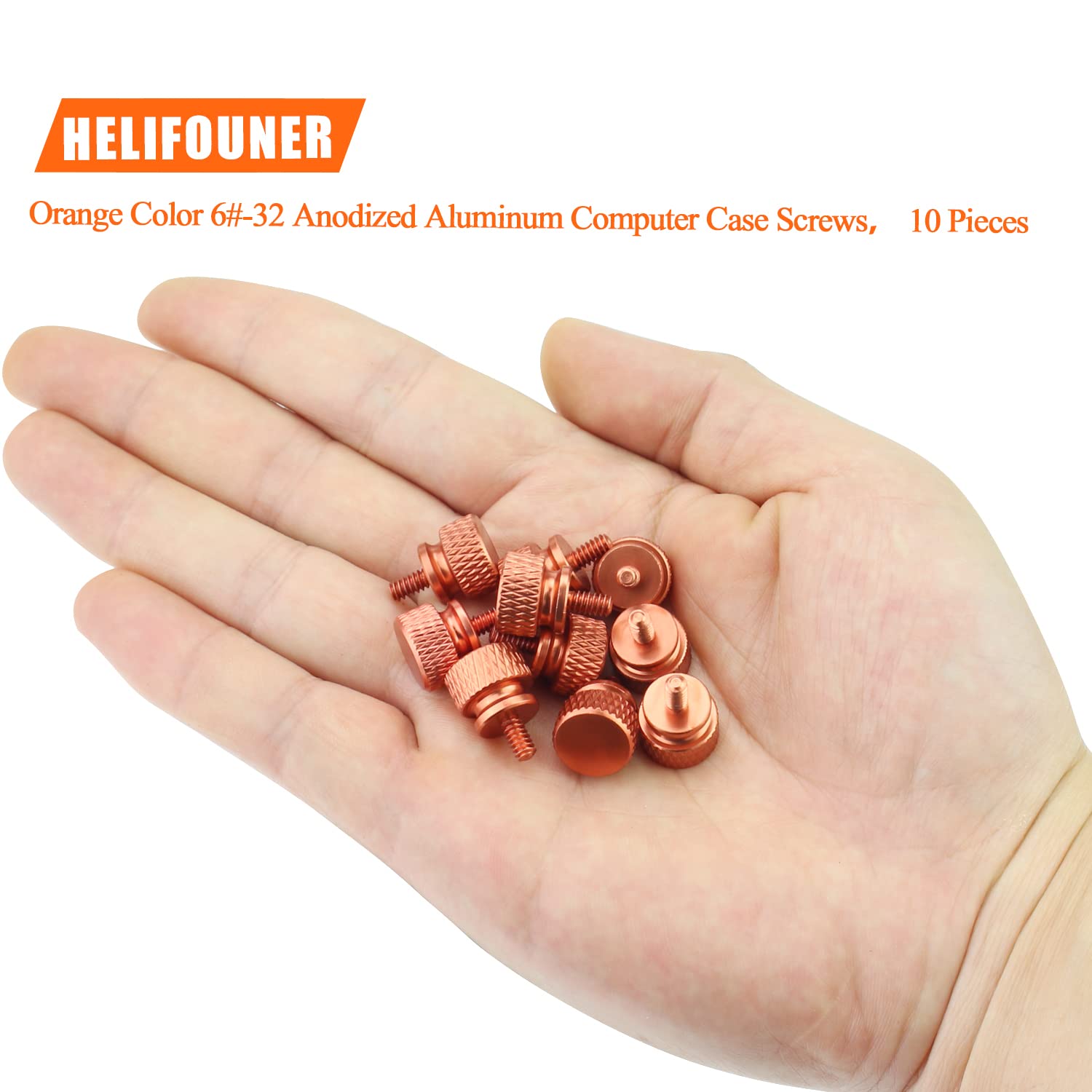 HELIFOUNER Computer Case Thumbscrews 6-32 Thread Anodized Aluminum Orange 10-Pack
