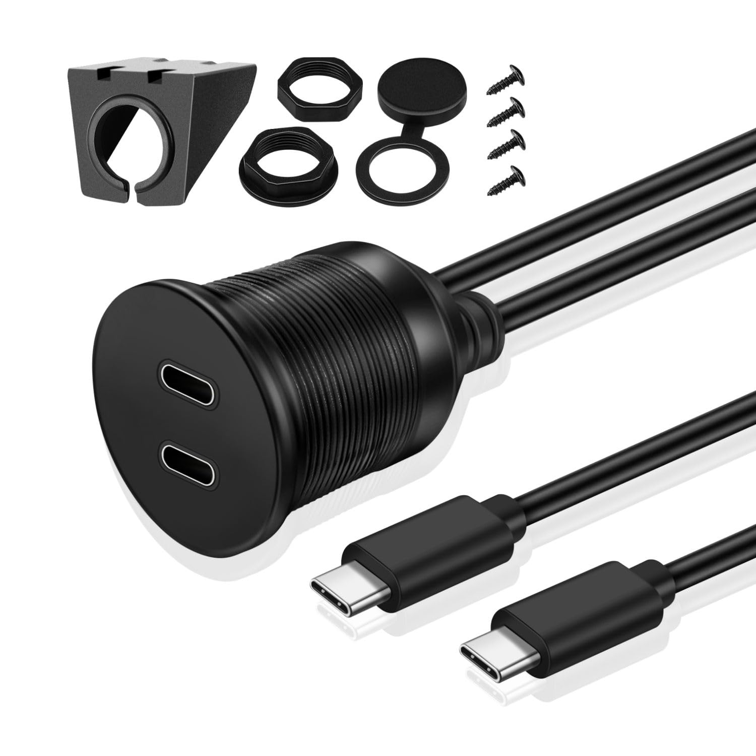 Tnp Usb C 3.0 Flush Mount Cable, Dual Usb Extension Cable 3Ft 1M For Car Dashboard With Dash Panel Mount, 2 Port Type C Male To