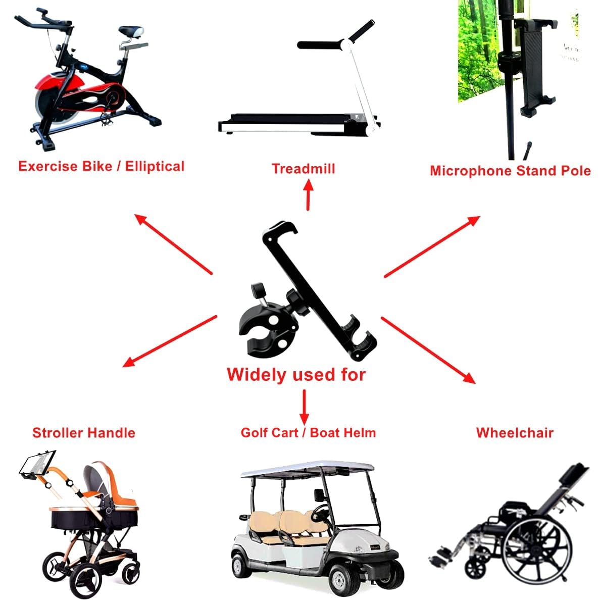 Dhystar Tablet Holder Mount For Exercise Spin Bike,Treadmill,Microphone Mic Stand,Stationary Bicycle Handlebar,Elliptical,Boat,Golf Cart,Stroller,Adjustable Clamp Fits Tablets/Smart Phones,Stable