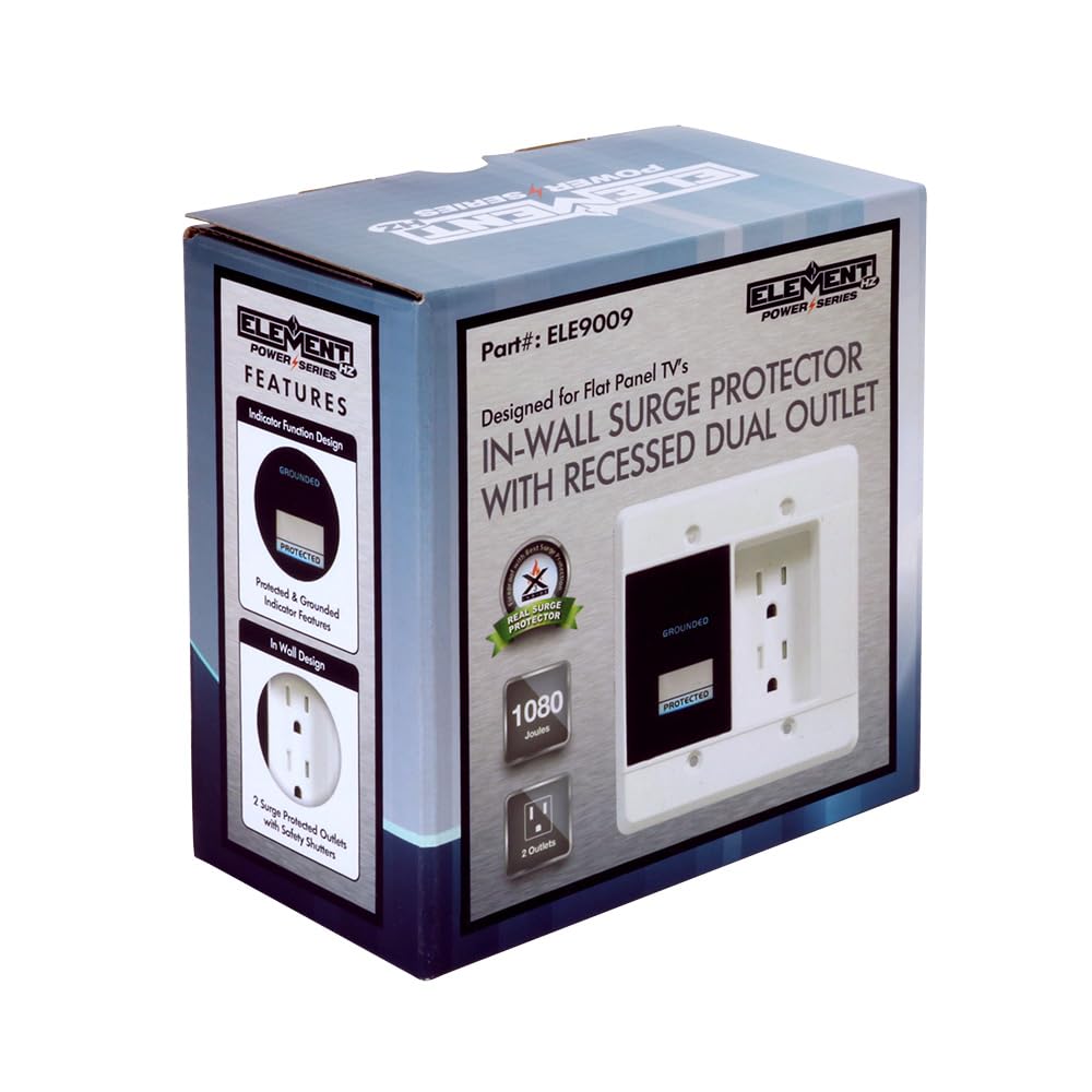 Element Hz Power Series In Wall Surge Protector W/Recessed Dual Outlet, 1080 Joules