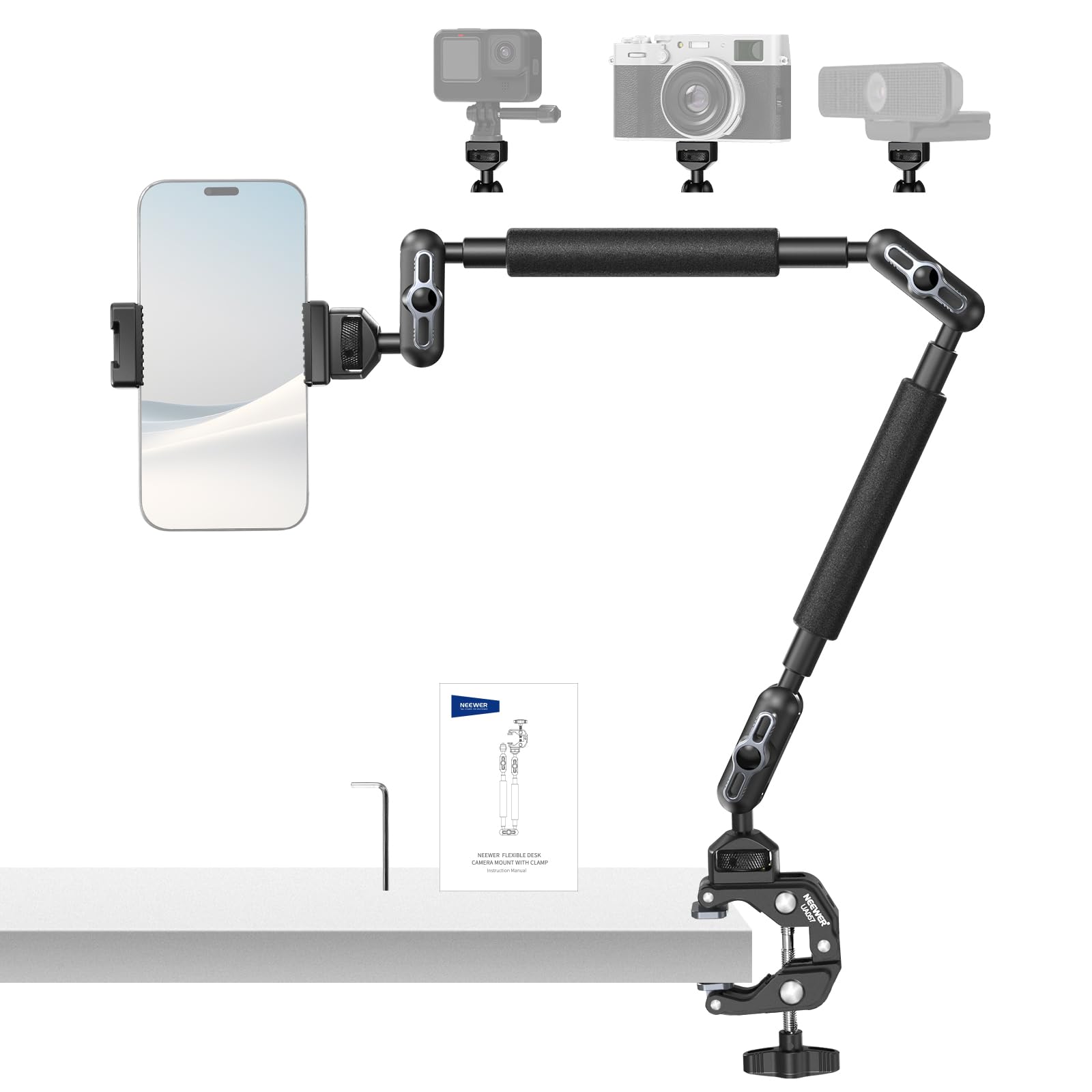 Neewer 22'' Magic Arm W Desk C Clamp, Overhead Camera Mount With Articulating Mic Boom Arm 1/4'' 3/8'' Threads For Arri, Desktop