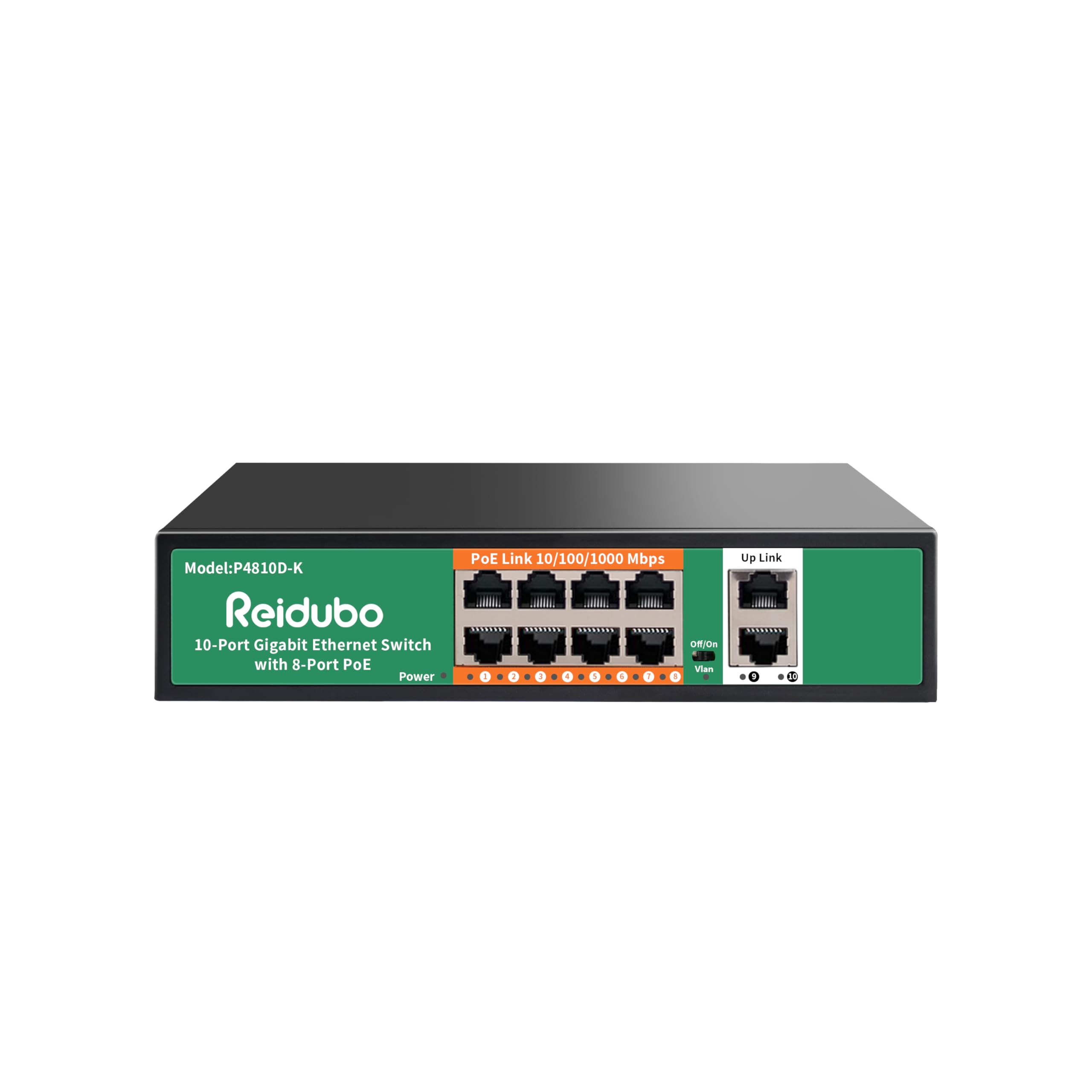 Reidubo 8 Port Gigabit Poe Switch With 2 Gigabit Uplink,1000Mbps Poe Ethernet Unmanaged Network Switch,120W, Plug & Play, Vlan,