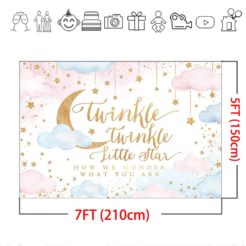Mocsicka Twinkle Twinkle Little Star Backdrop Gender Reveal Boy Or Girl Party Background Decorations Pink And Blue Cloud Moon Ba